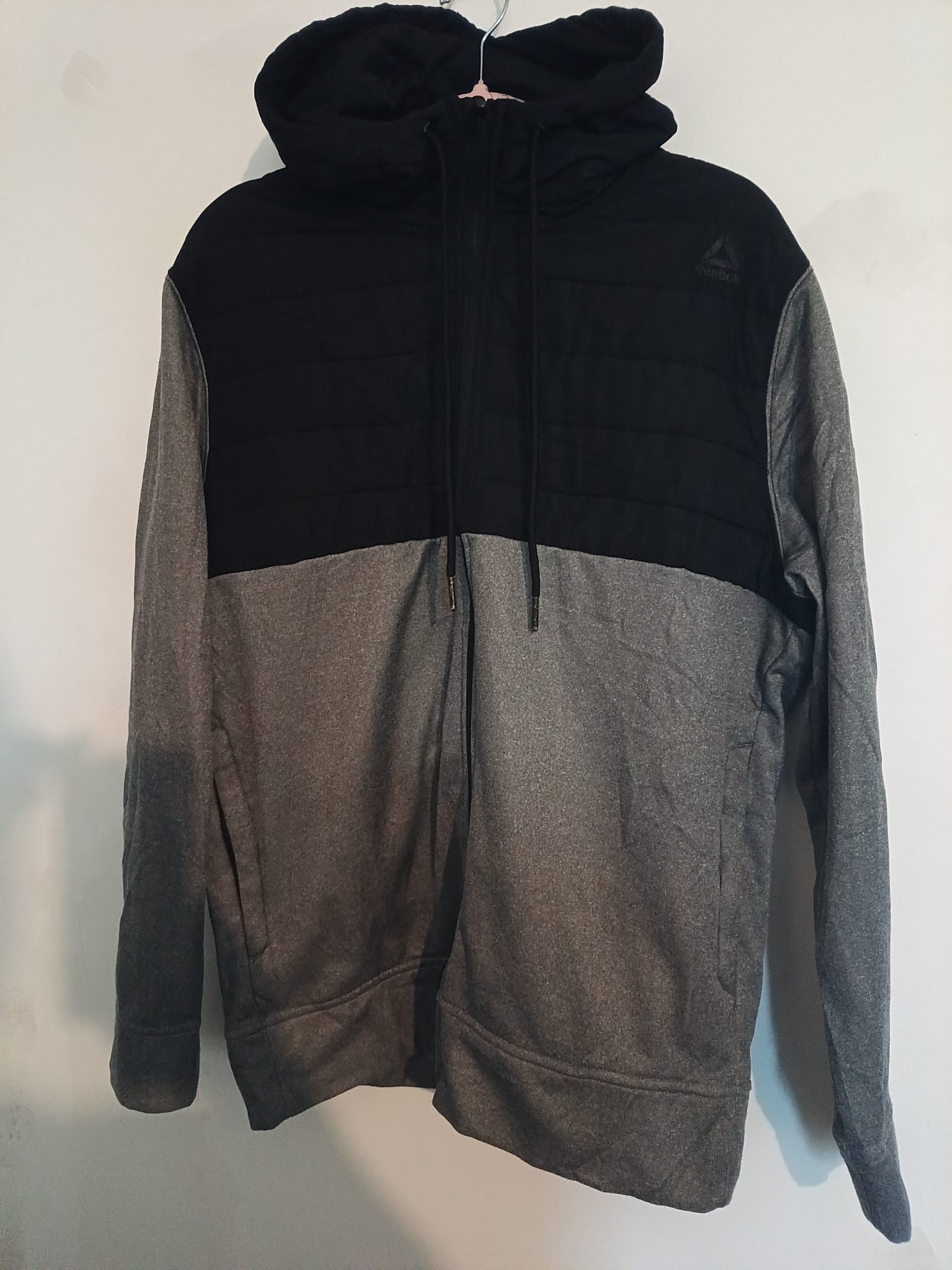 Reebok Black & Grey Quilted Hoodie Jacket M
