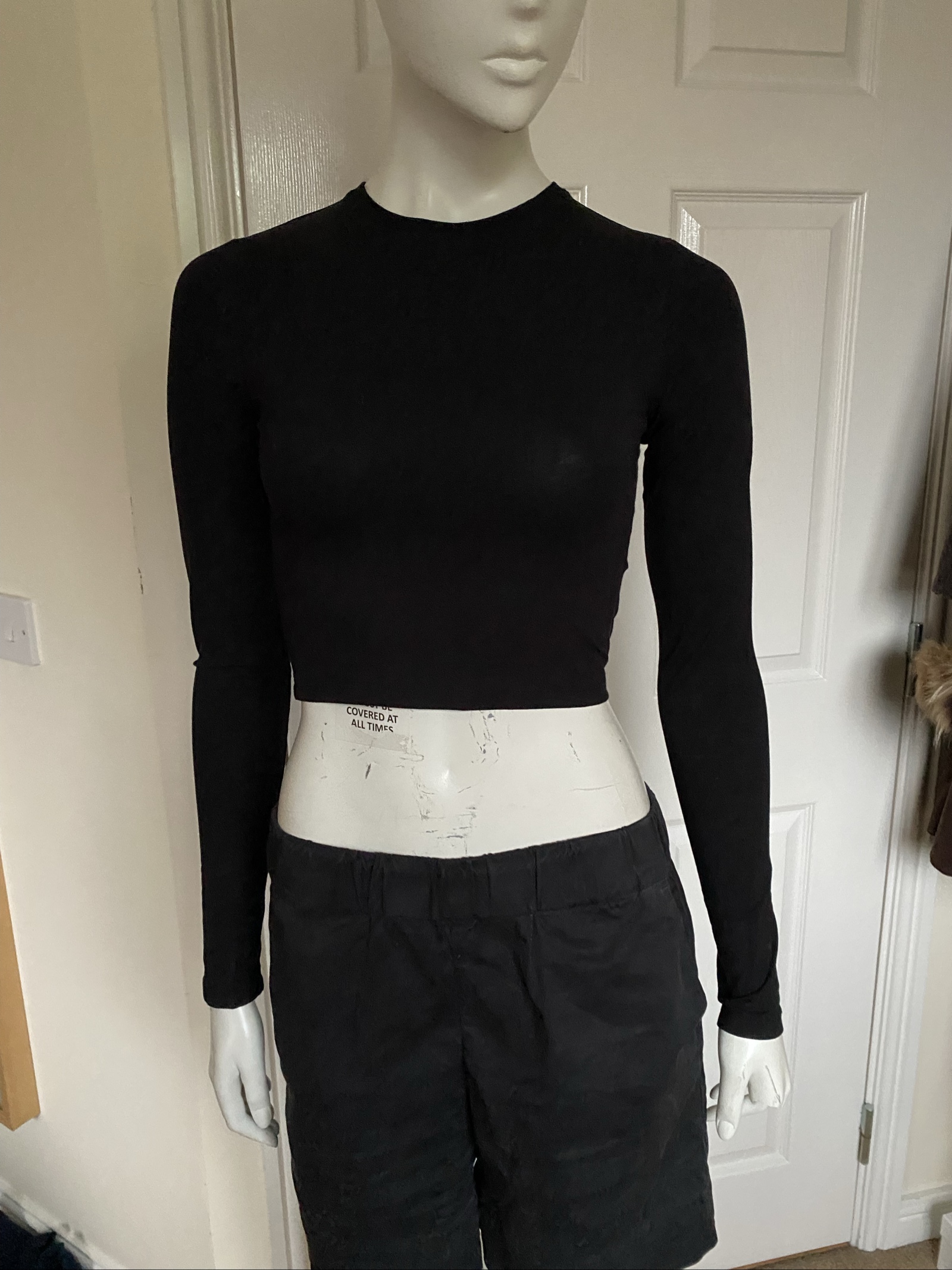 Weekday Black Cropped Long Sleeve Top - Size S