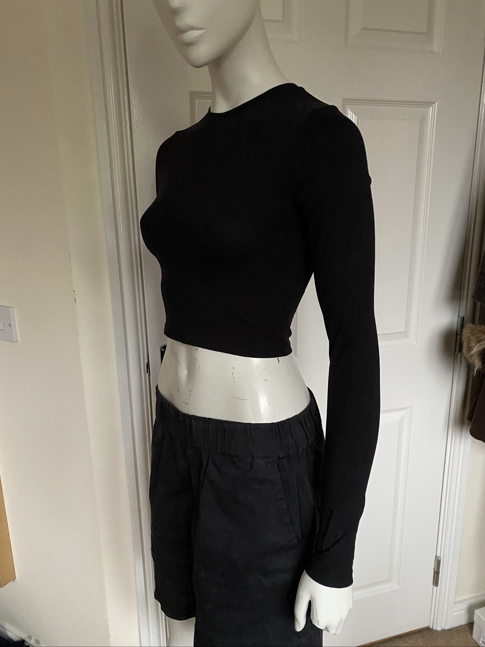 Weekday Black Cropped Long Sleeve Top - Size S image 2