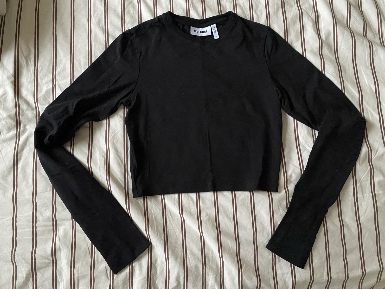 Weekday Black Cropped Long Sleeve Top - Size S image 4