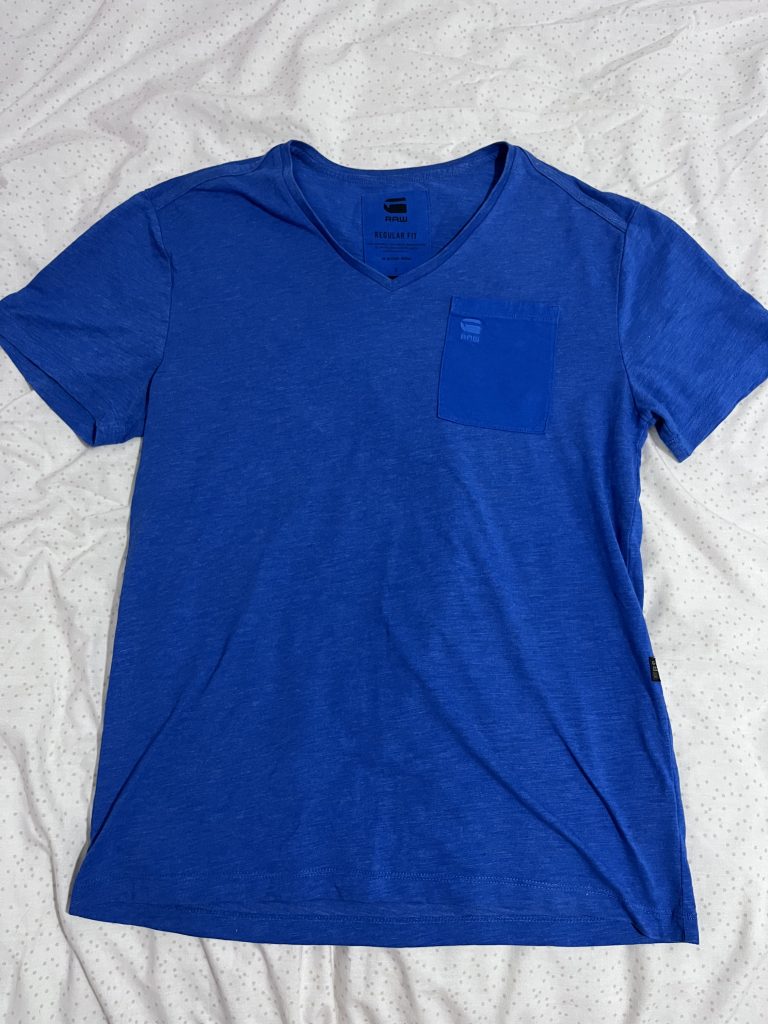 G-Star Raw Blue Regular Fit T-Shirt Mens Small Pocket Detail