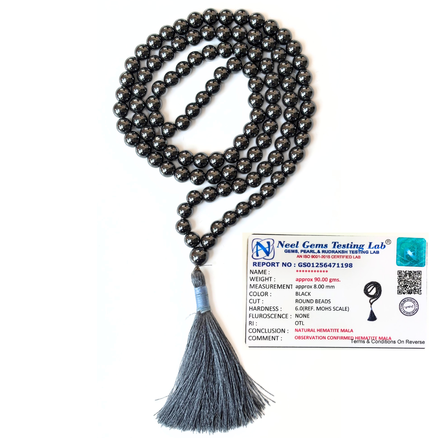 Hematite Jap Mala 108+1 Beads – Certified Natural Stone Prayer Mala for Meditation, Yoga & Spiritual Healing image 3