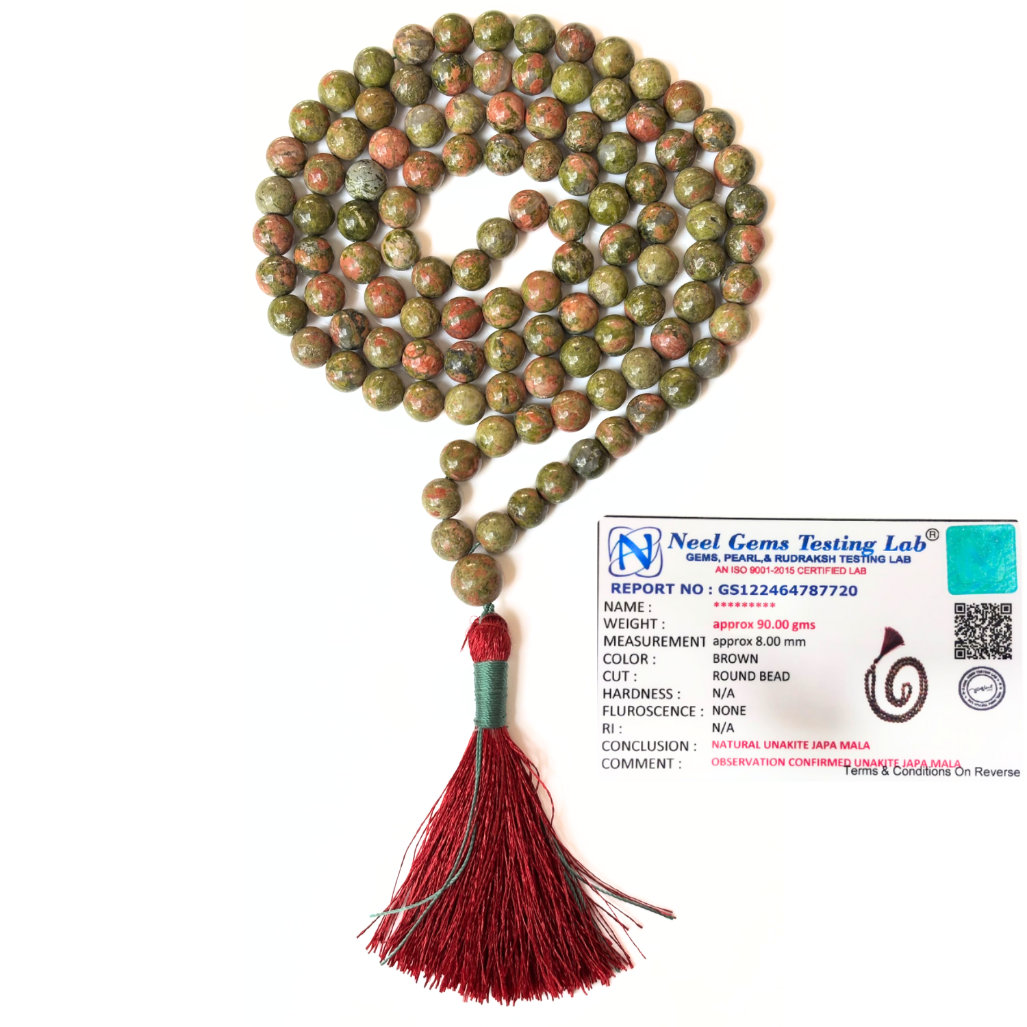 Unakite Gemstone Jap Mala Necklace 108+1 Beads – Natural Certified Stone for Prayer, Meditation & Spiritual Growth image 2