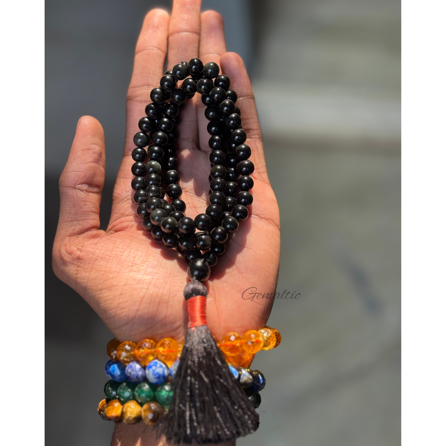 Golden Obsidian Jap Mala 108+1 Beads – Certified Natural Gemstone Prayer Mala for Meditation & Yoga