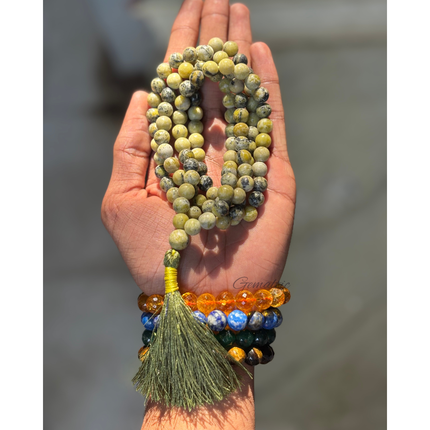 Serpentine Jap Mala 108+1 Beads | Certified Natural Gemstone Prayer Mala Necklace | Meditation, Yoga, Mindfulness, Mantra Chanting & Spiritual Wellness for Men & Women