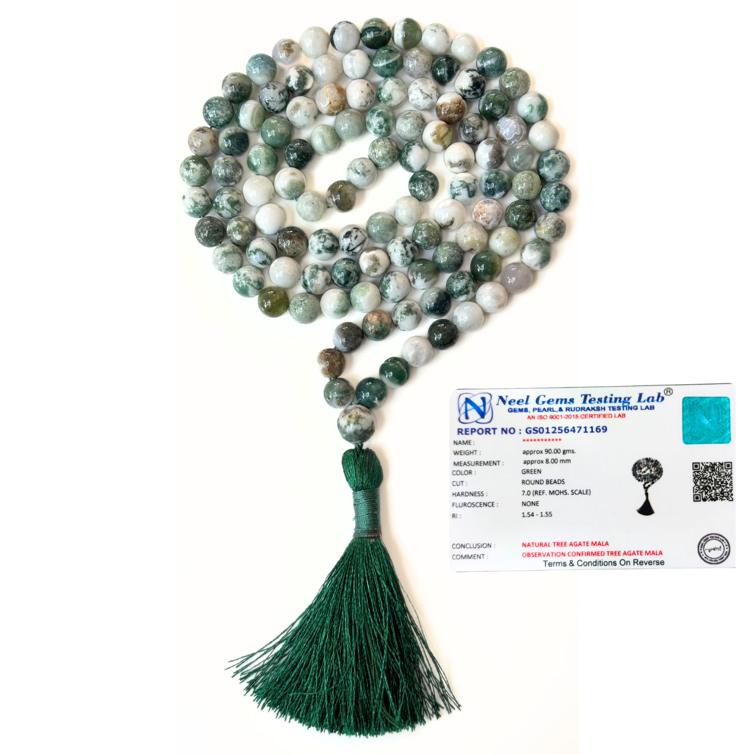 Tree Agate Jap Mala 108+1 Beads | Certified Natural Gemstone Prayer Mala Necklace | Meditation, Yoga, Mindfulness, Mantra Chanting & Spiritual Wellness for Men & Women image 2