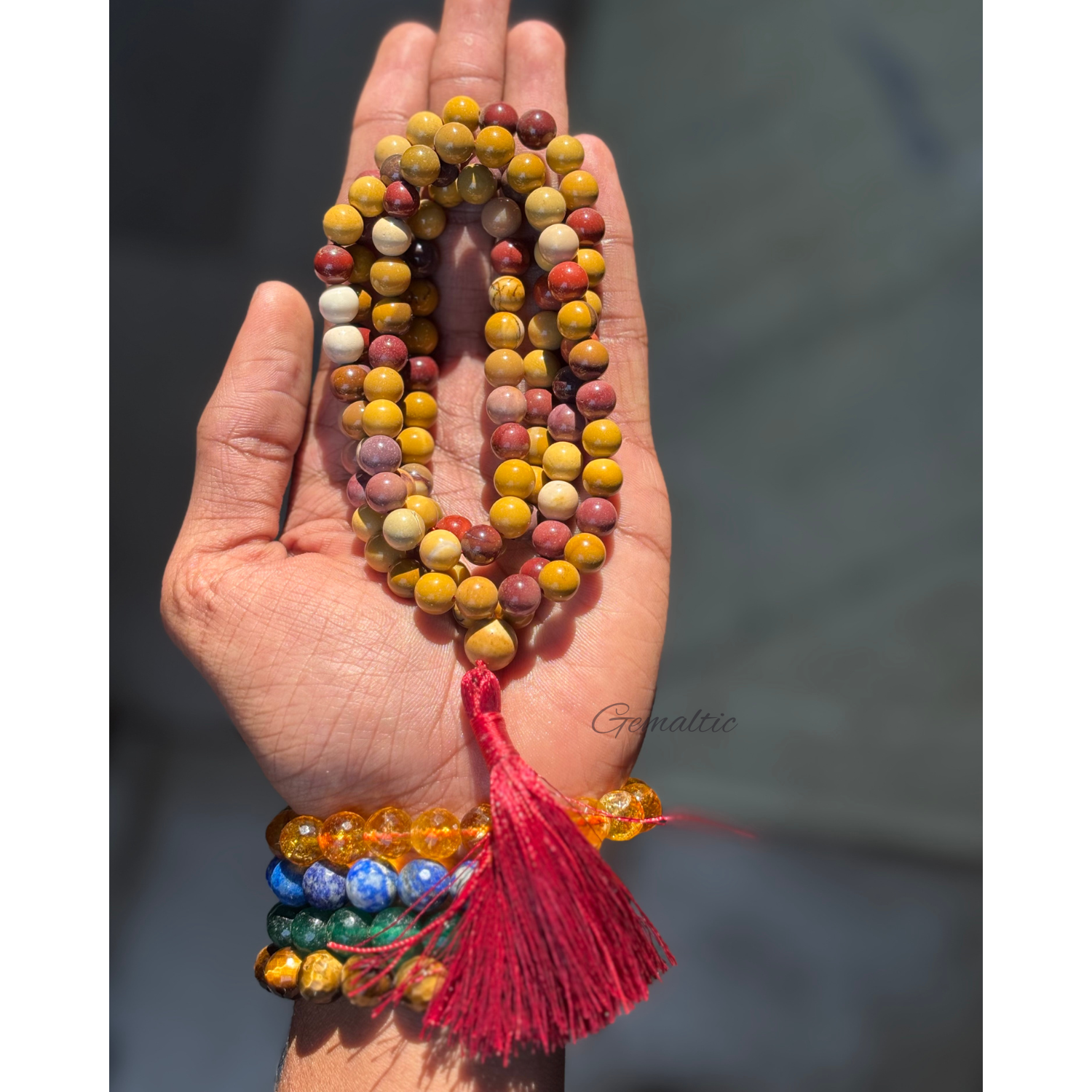 Mookaite Jap Mala 108+1 Beads | Certified Natural Gemstone Prayer Mala Necklace | Meditation, Yoga, Mindfulness, Mantra Chanting & Spiritual Wellness for Men & Women