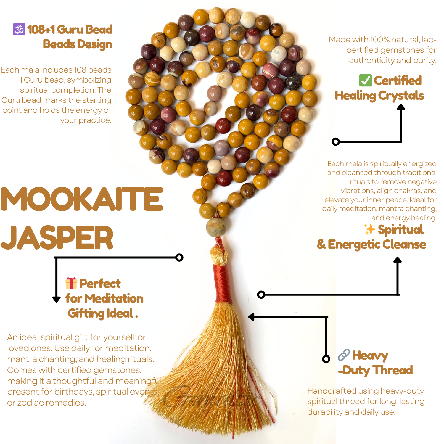 Mookaite Jap Mala 108+1 Beads | Certified Natural Gemstone Prayer Mala Necklace | Meditation, Yoga, Mindfulness, Mantra Chanting & Spiritual Wellness for Men & Women image 3