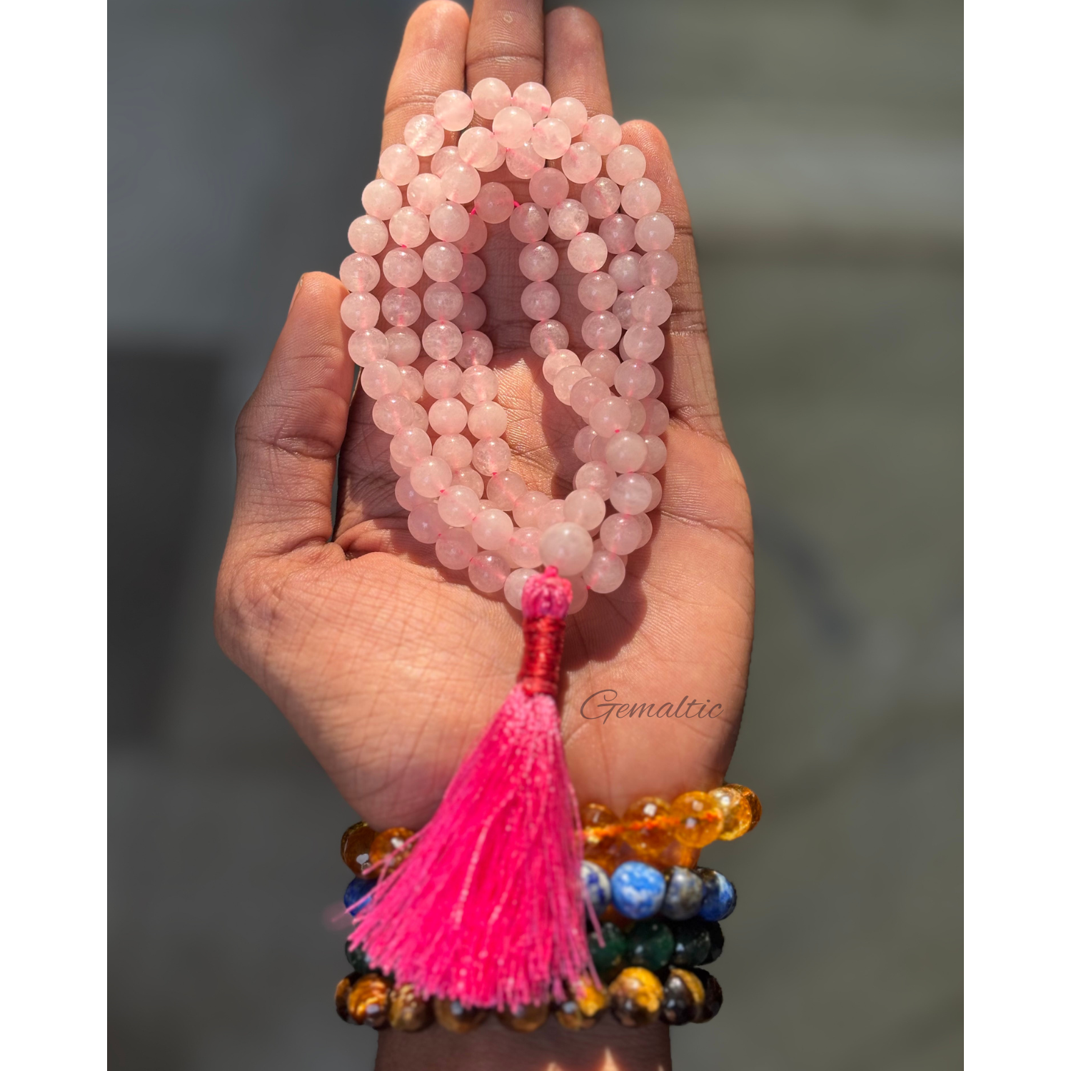 Rose Quartz Jap Mala 108+1 Beads | Certified Natural Gemstone Prayer Mala Necklace | Meditation, Yoga, Mindfulness, Mantra Chanting & Spiritual Wellness for Men & Women