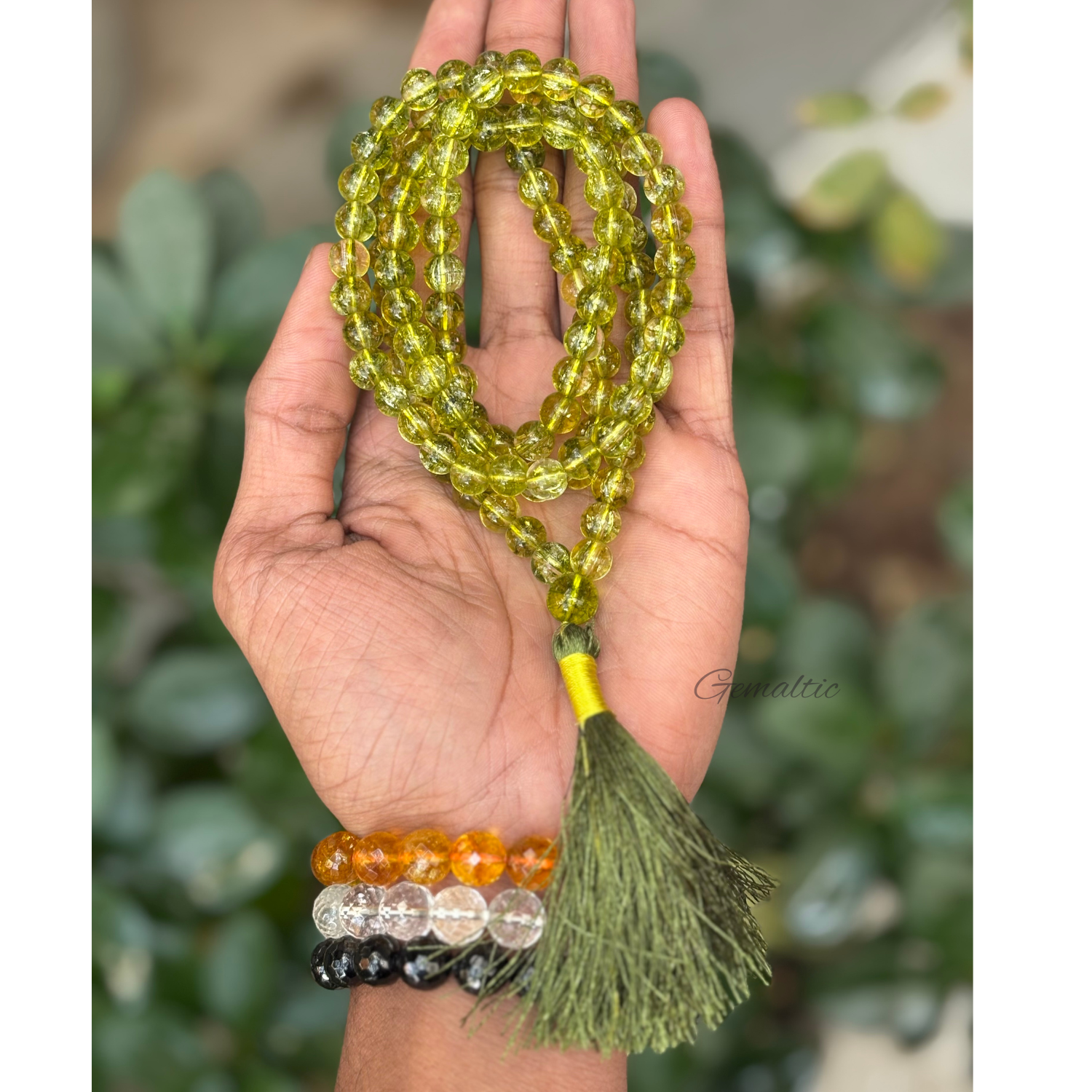 Peridot Jap Mala 108+1 Beads | Certified Natural Gemstone Prayer Mala Necklace | Meditation, Yoga, Mindfulness, Mantra Chanting & Spiritual Wellness for Men & Women