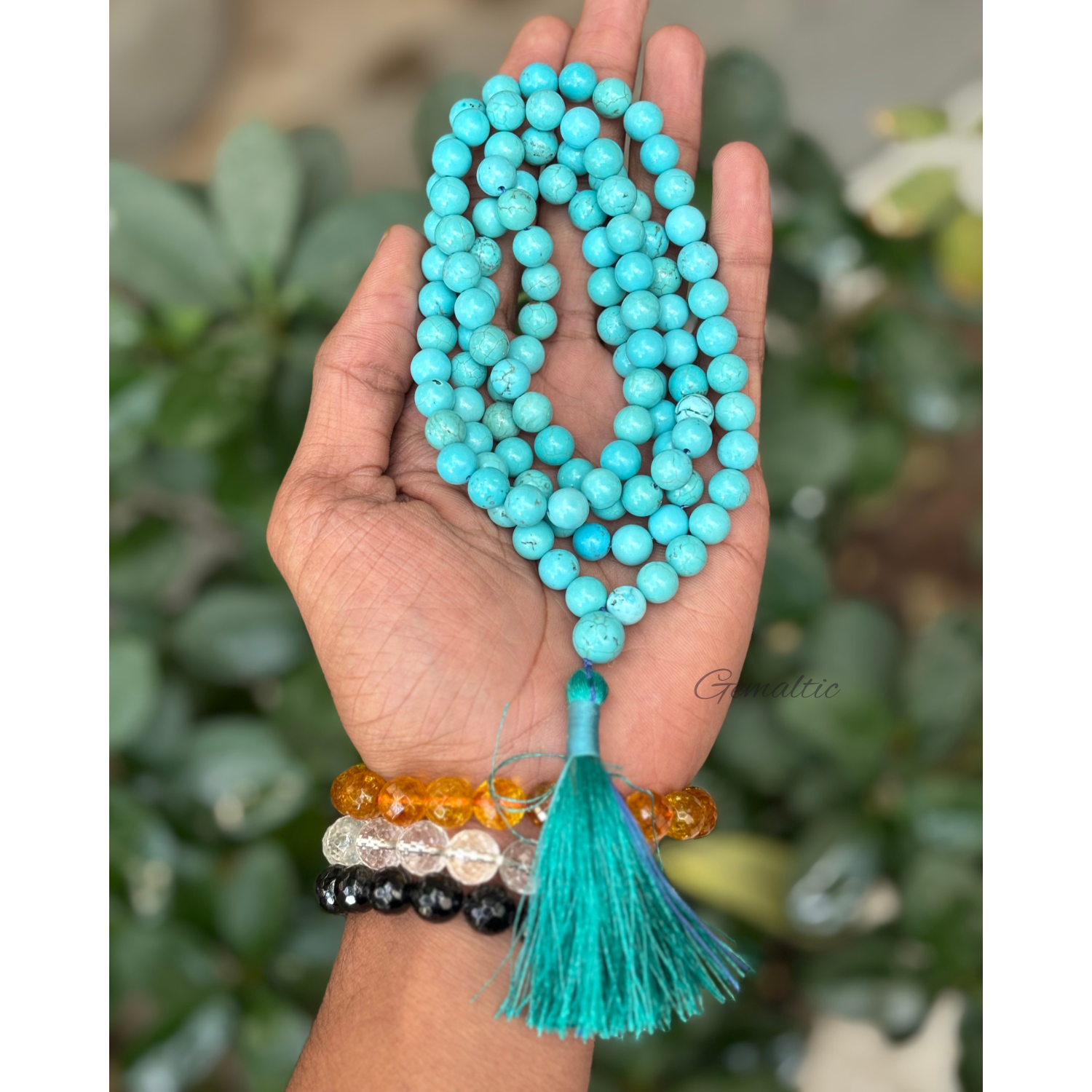 Turquoise Blue Jap Mala 108+1 Beads | Certified Natural Gemstone Prayer Mala Necklace | Meditation, Yoga, Mindfulness, Mantra Chanting & Spiritual Wellness for Men & Women
