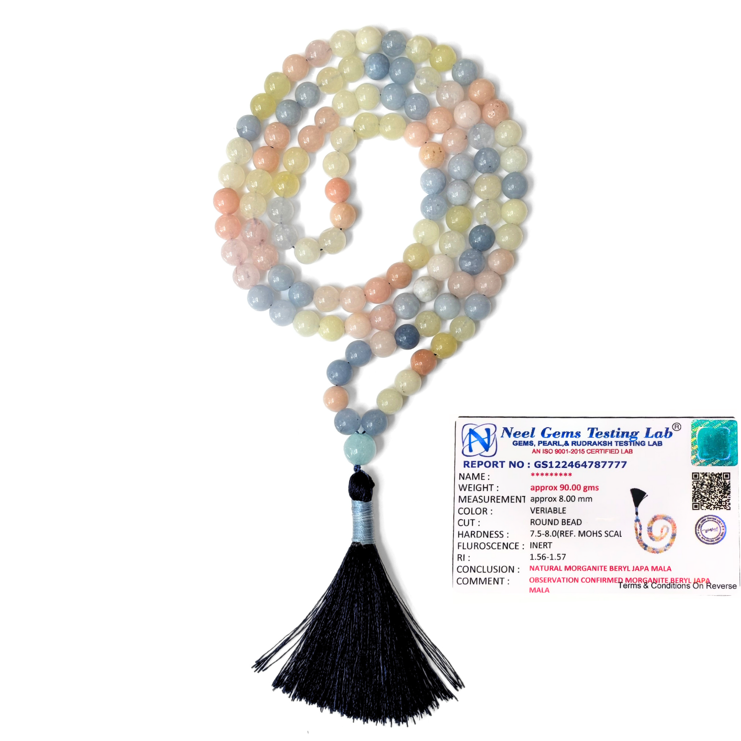 Morganite Berry Jap Mala 108+1 Beads | Certified Natural Gemstone Prayer Mala Necklace | Meditation, Yoga, Mindfulness, Mantra Chanting & Spiritual Wellness for Men & Women image 2