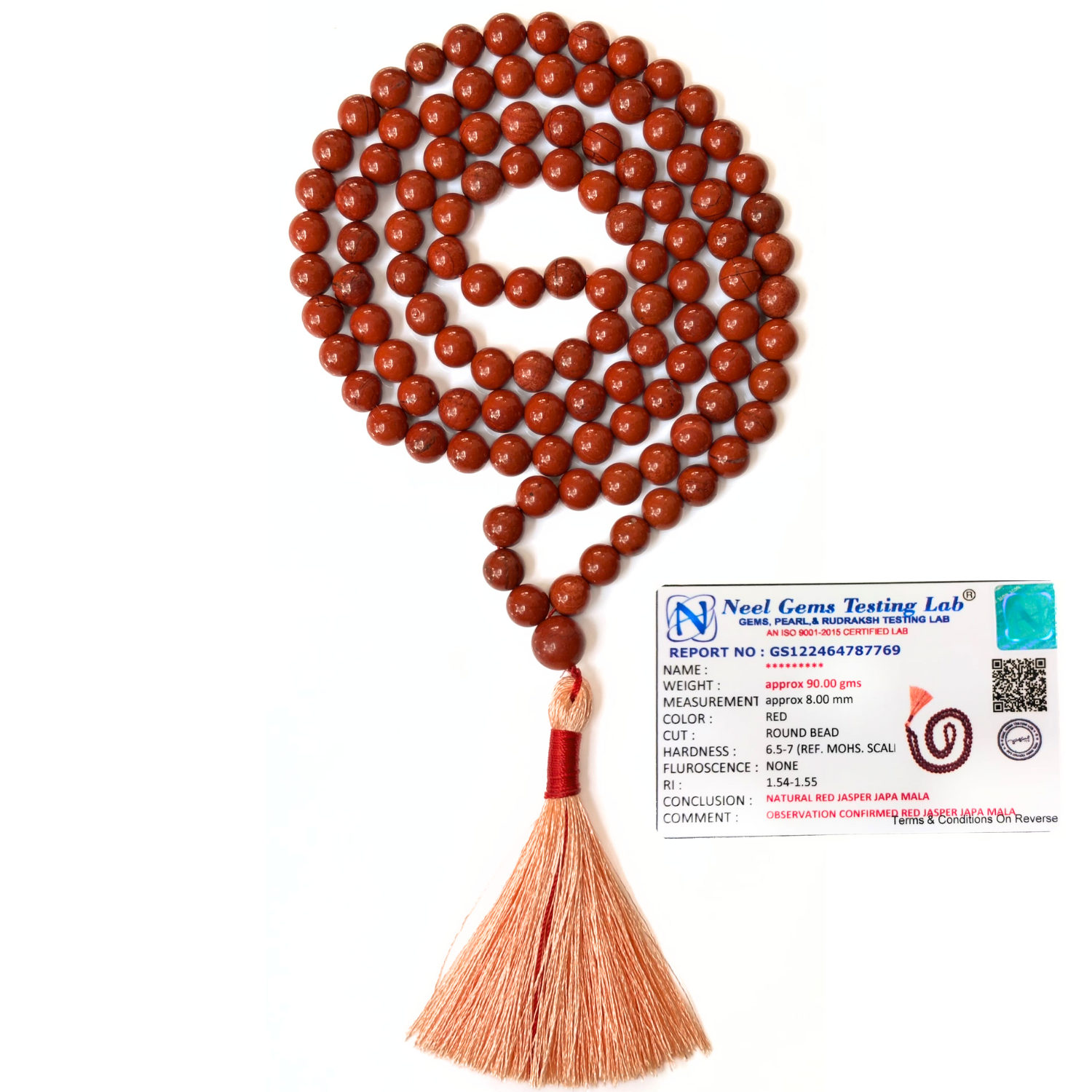 Red Jasper Jap Mala 108+1 Beads | Certified Natural Gemstone Prayer Mala Necklace | Meditation, Yoga, Mindfulness, Mantra Chanting & Spiritual Wellness for Men & Women image 2