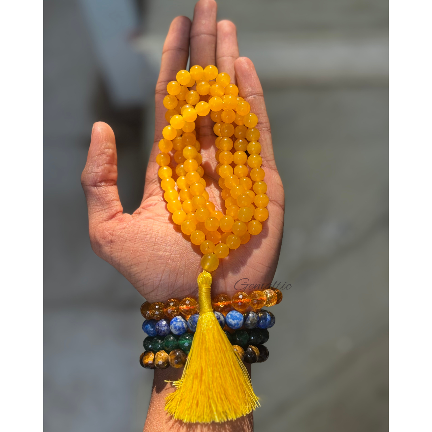 Yellow Sapphire Jap Mala 108+1 Beads | Certified Natural Gemstone Prayer Mala Necklace | Meditation, Yoga, Mindfulness, Mantra Chanting & Spiritual Wellness for Men & Women