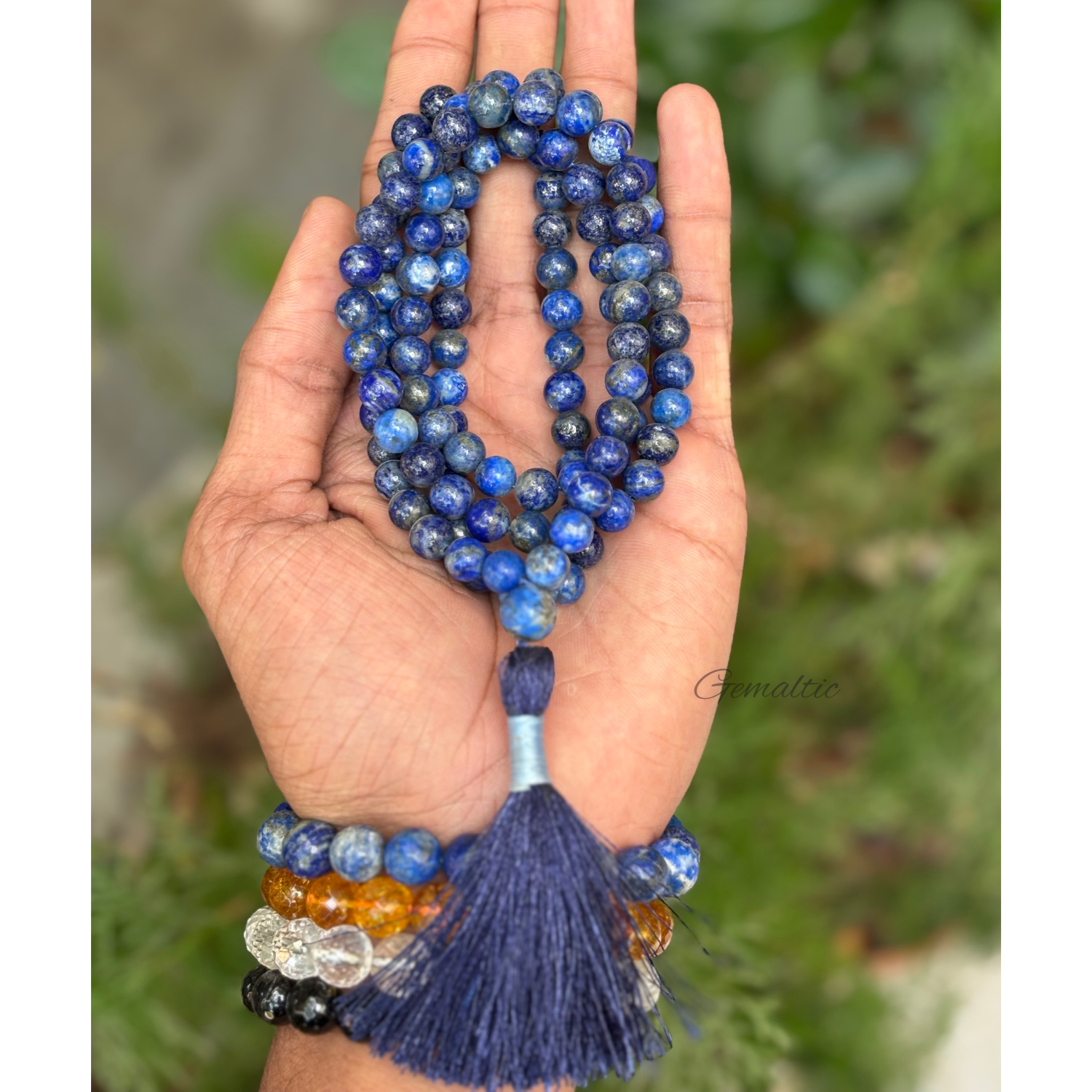 Lapis Lazuli Jap Mala 108+1 Beads | Certified Natural Gemstone Prayer Mala Necklace | Meditation, Yoga, Mindfulness, Mantra Chanting & Spiritual Wellness for Men & Women