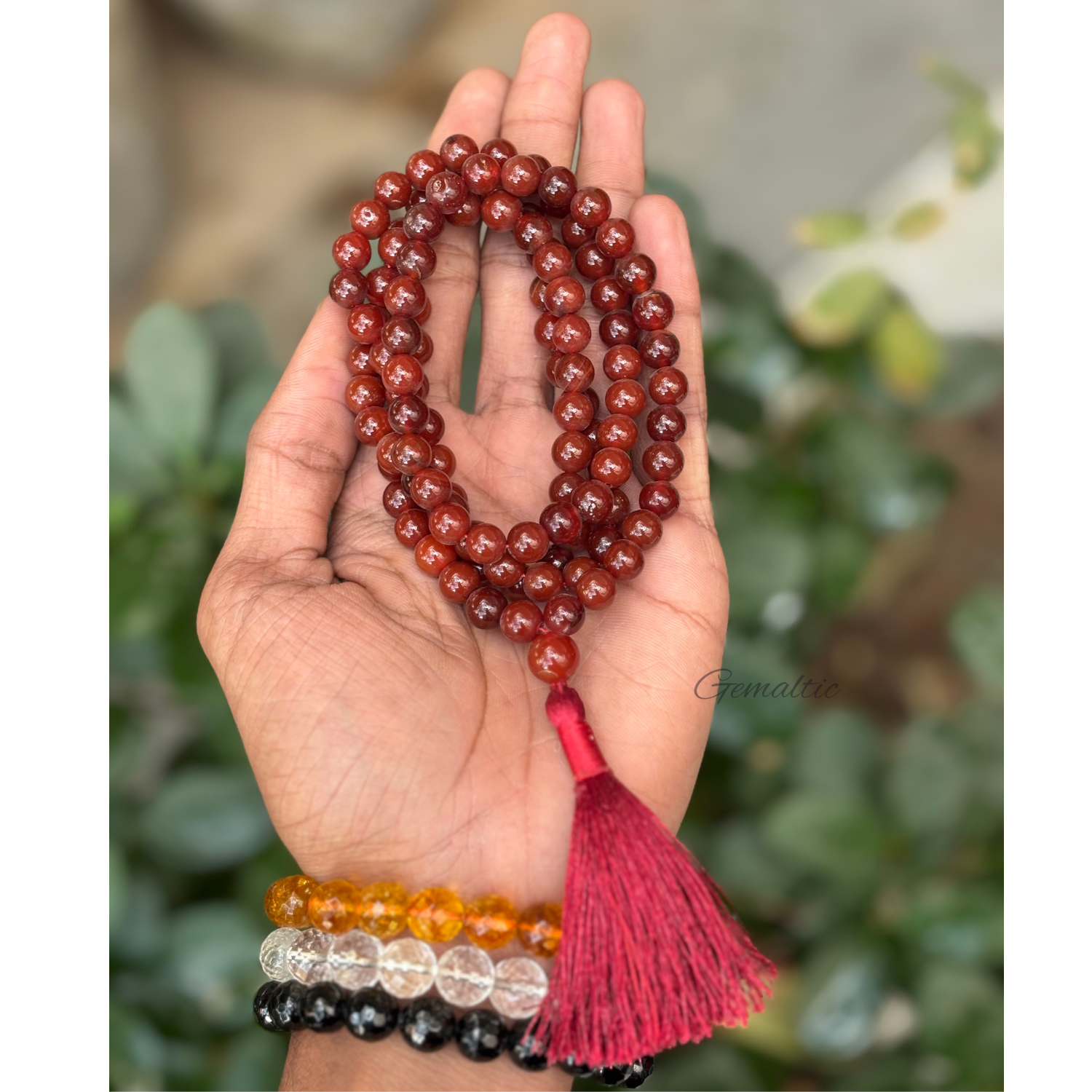 Red Onyx Jap Mala 108+1 Beads | Certified Natural Gemstone Prayer Mala Necklace | Meditation, Yoga, Mindfulness, Mantra Chanting & Spiritual Wellness for Men & Women