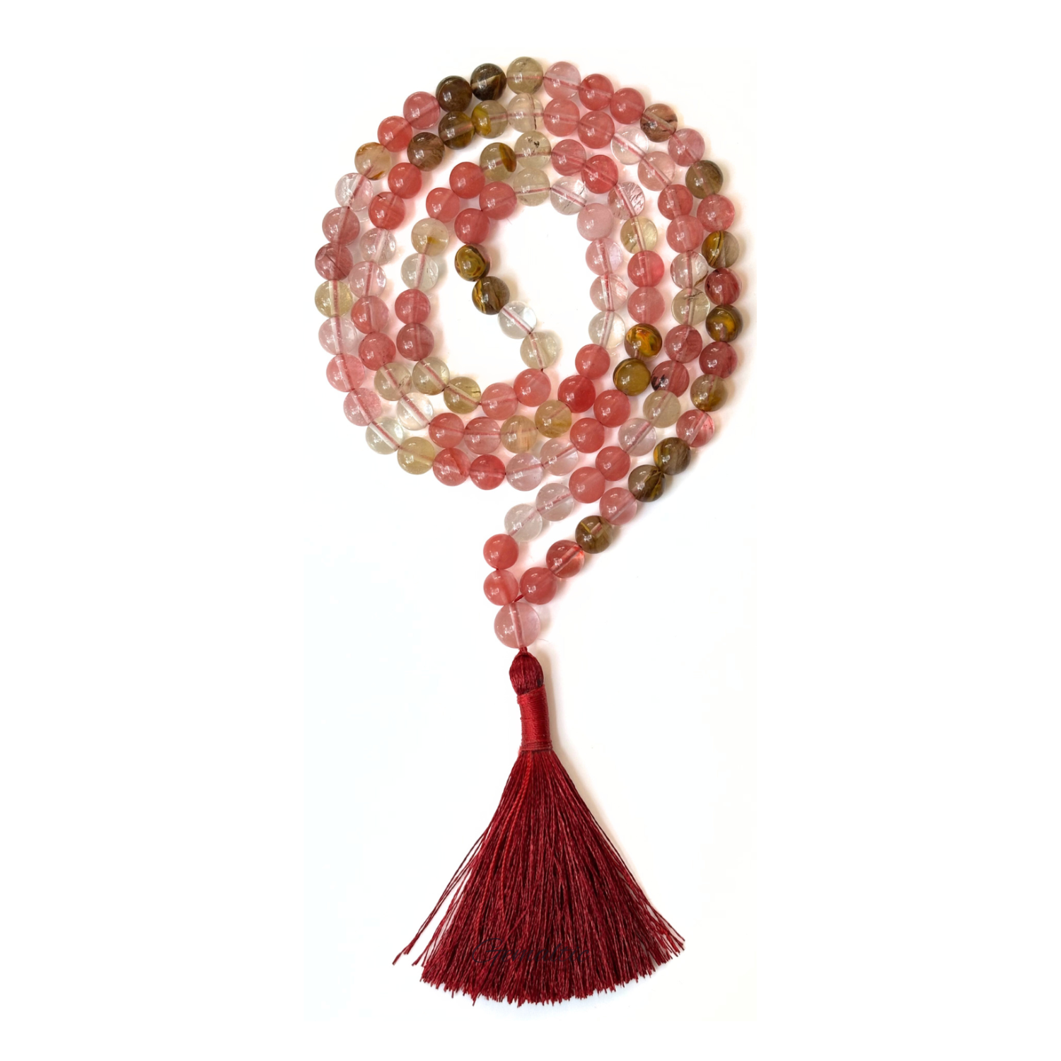 Watermelon Quartz Jap Mala 108+1 Beads | Certified Natural Gemstone Prayer Mala Necklace | Meditation, Yoga, Mindfulness, Mantra Chanting & Spiritual Wellness for Men & Women