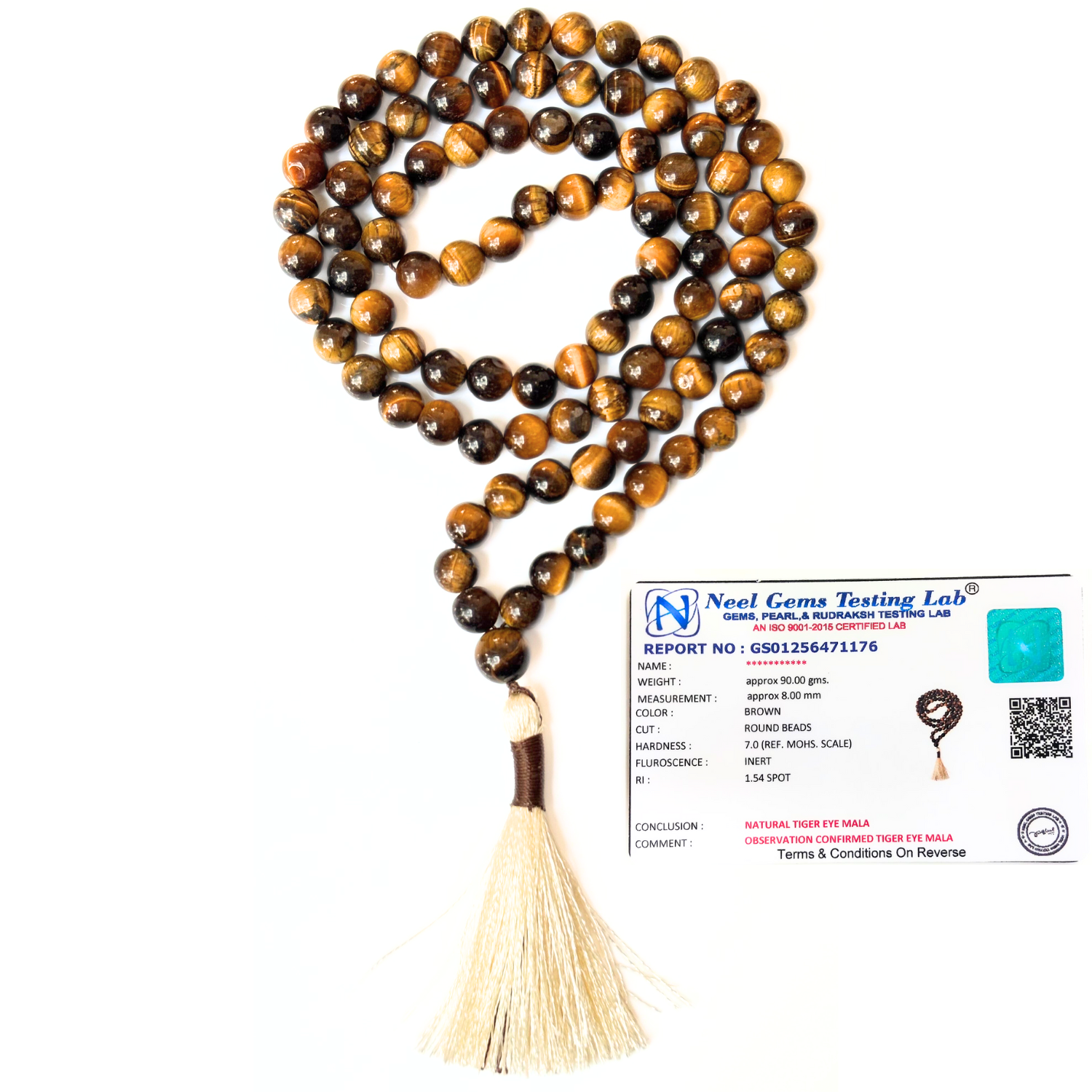Tiger Eye Jap Mala 108+1 Beads | Certified Natural Gemstone Prayer Mala Necklace | Meditation, Yoga, Mindfulness, Mantra Chanting & Spiritual Wellness for Men & Women image 2