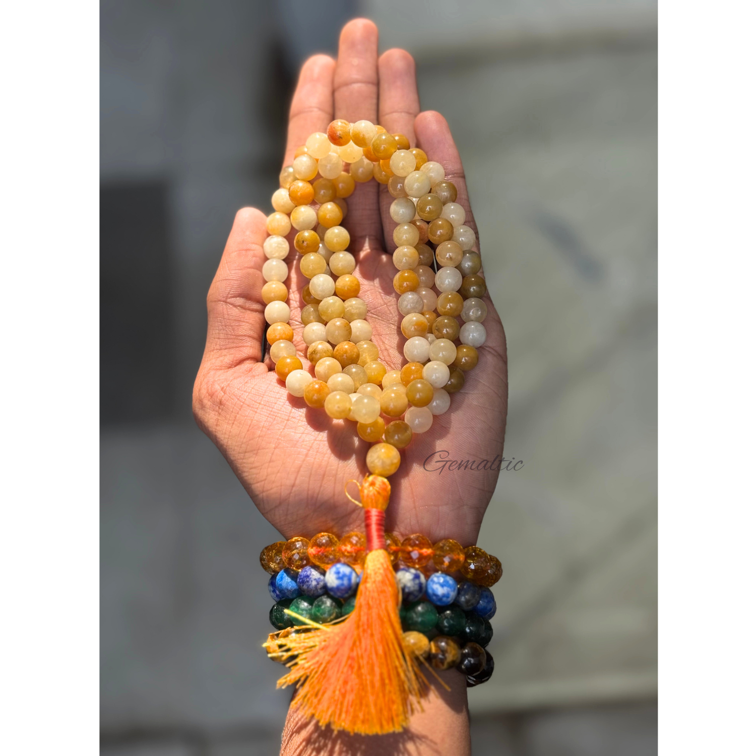 Yellow Aventurine Jap Mala 108+1 Beads | Certified Natural Gemstone Prayer Mala Necklace | Meditation, Yoga, Mindfulness, Mantra Chanting & Spiritual Wellness for Men & Women