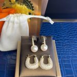 Gold Tone Crystal & Pearl Style Earrings Set One Size Women