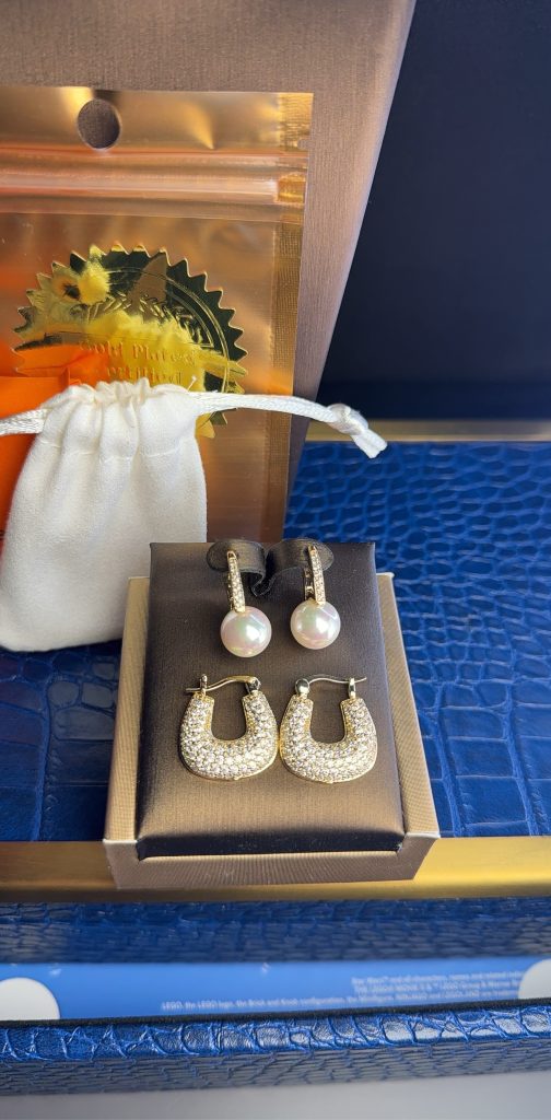 Gold Tone Crystal & Pearl Style Earrings Set One Size Women