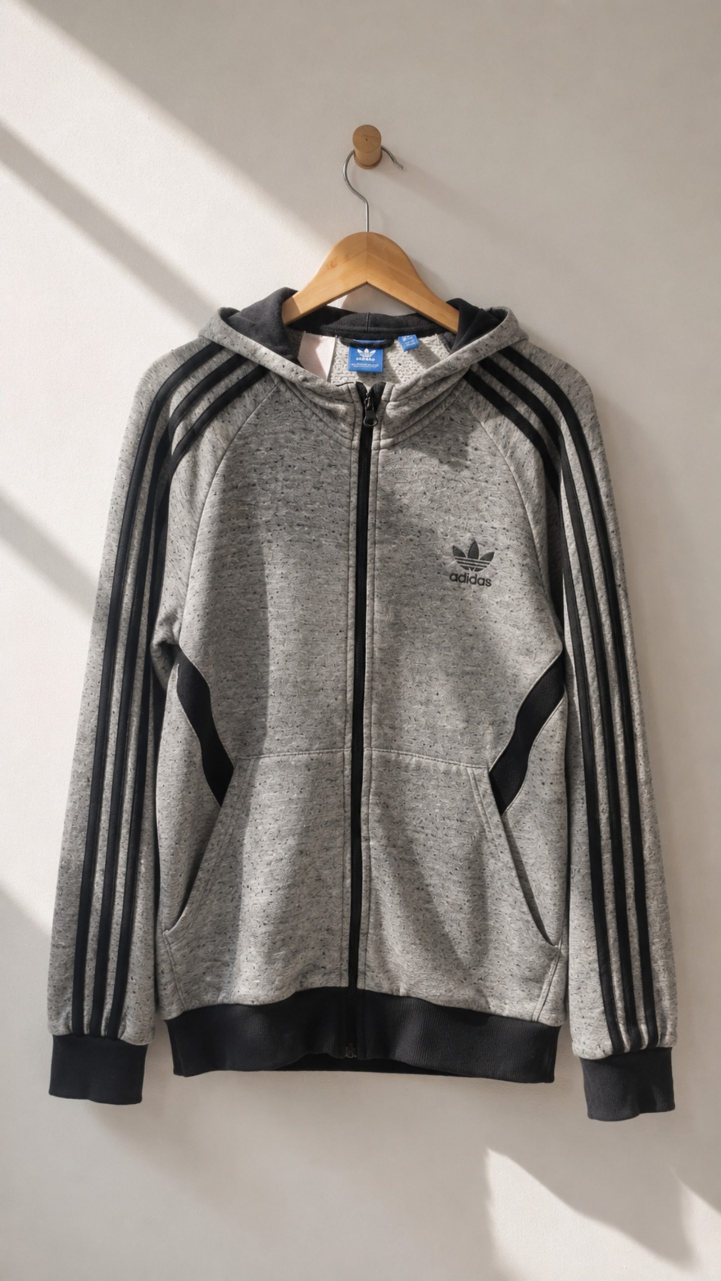 Adidas Originals Zip Hoodie Track Jacket - Grey Heather with Black Three Stripes and Trefoil Logo (Unisex)