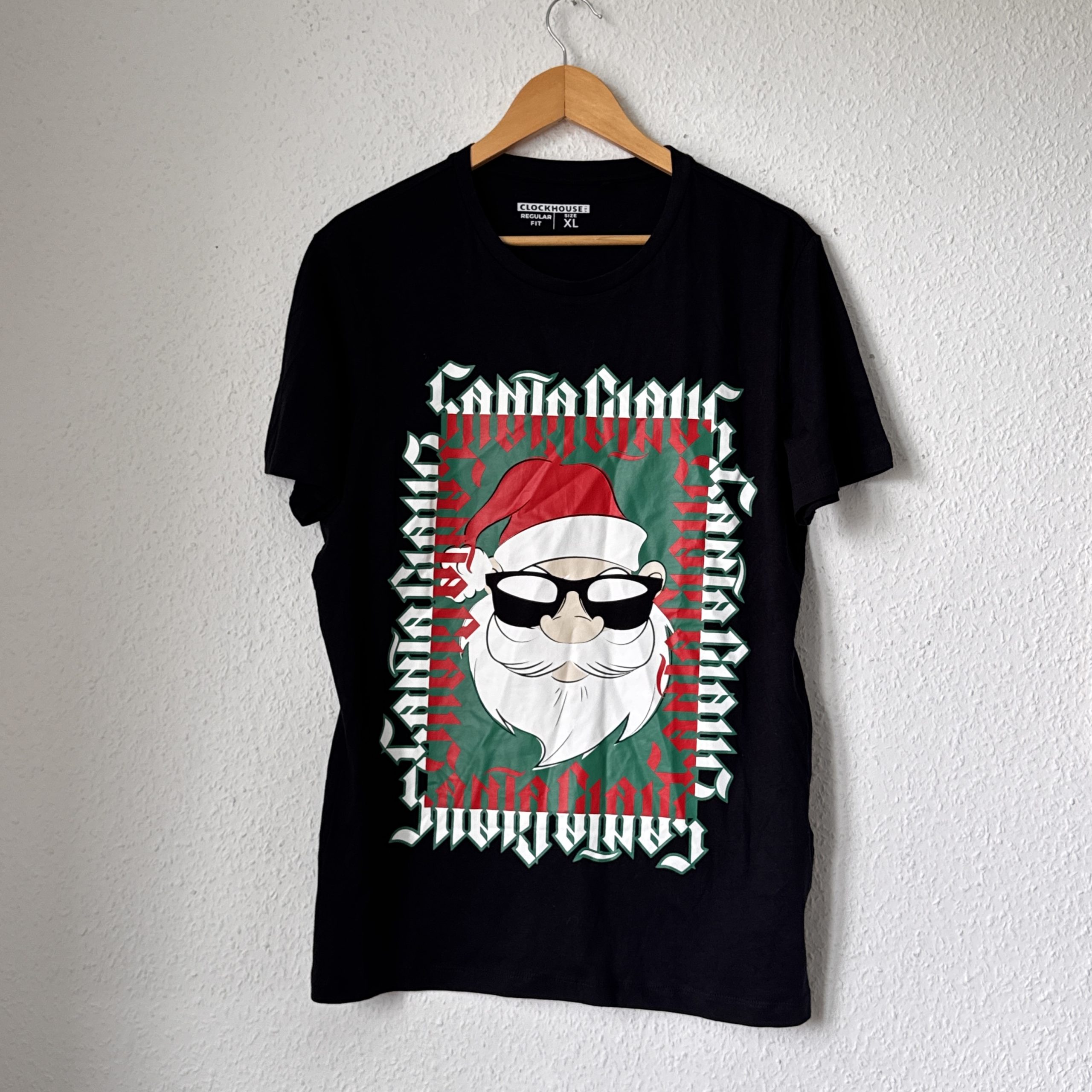 Clockhouse Black Santa Claus Graphic T-Shirt XL Cotton Blend 2802