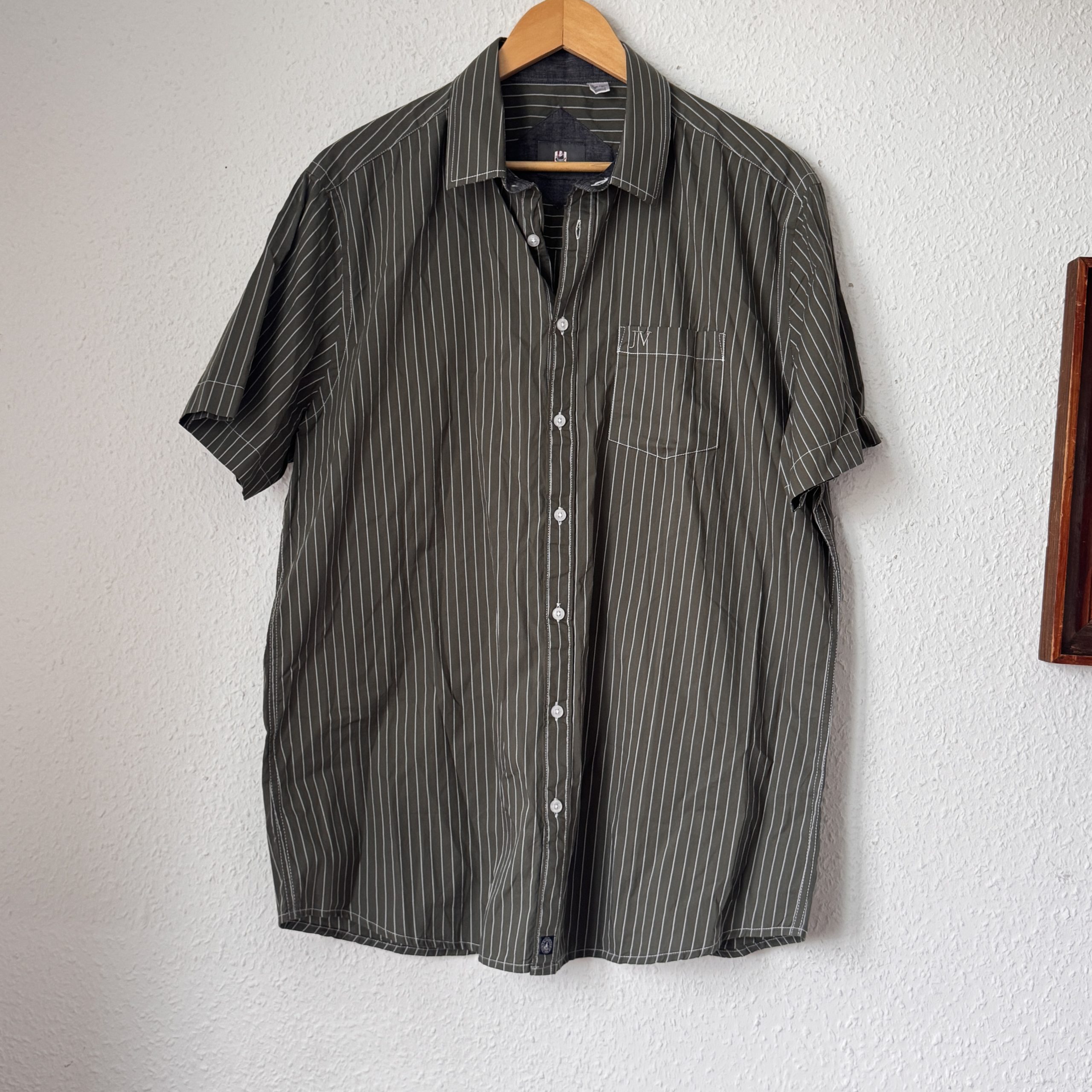 Jan Vanderstorm Olive & White Striped Casual Shirt XL 2805