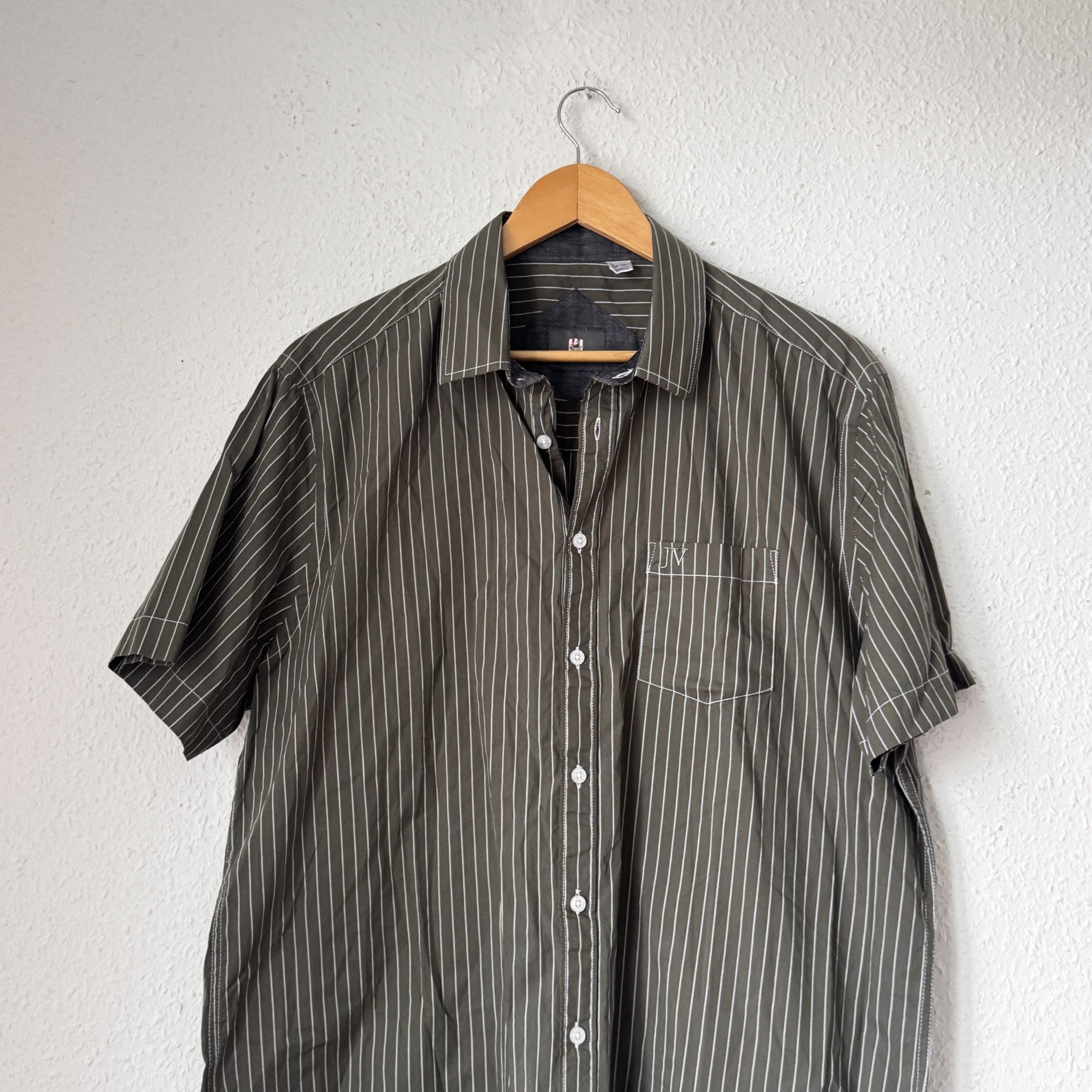Jan Vanderstorm Olive & White Striped Casual Shirt XL 2805 image 2