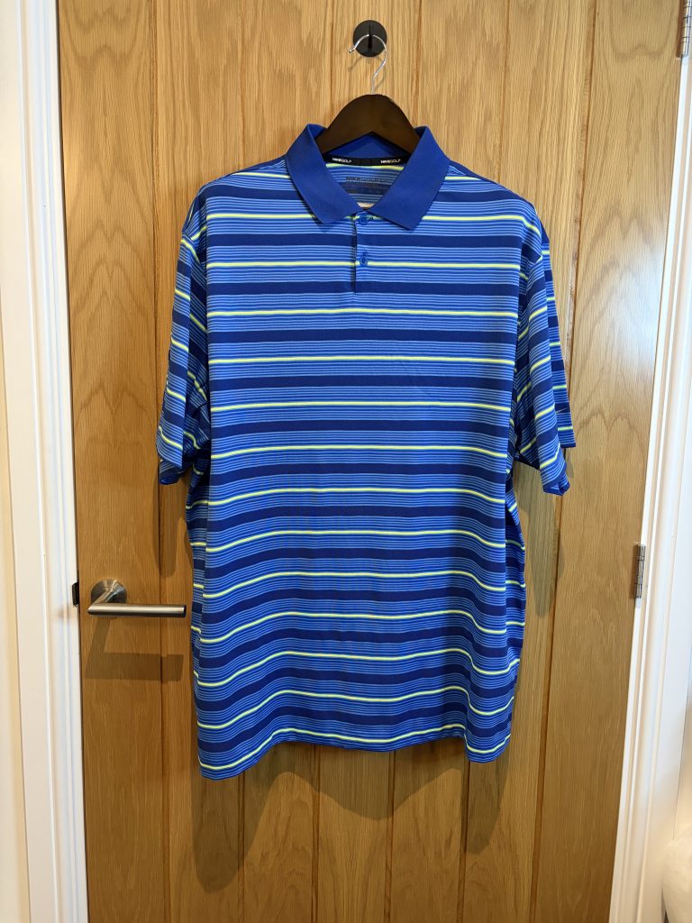 Nike Golf Dri-FIT Polo Shirt Blue Striped Mens XXL Golfing Performance Activewear Gym Sports Top