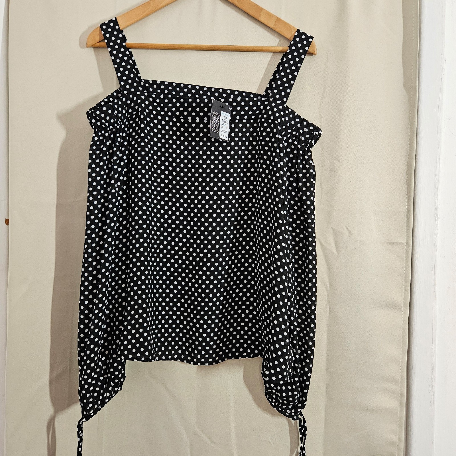 Primark Black & White Polka Dot Cold Shoulder Top UK 14