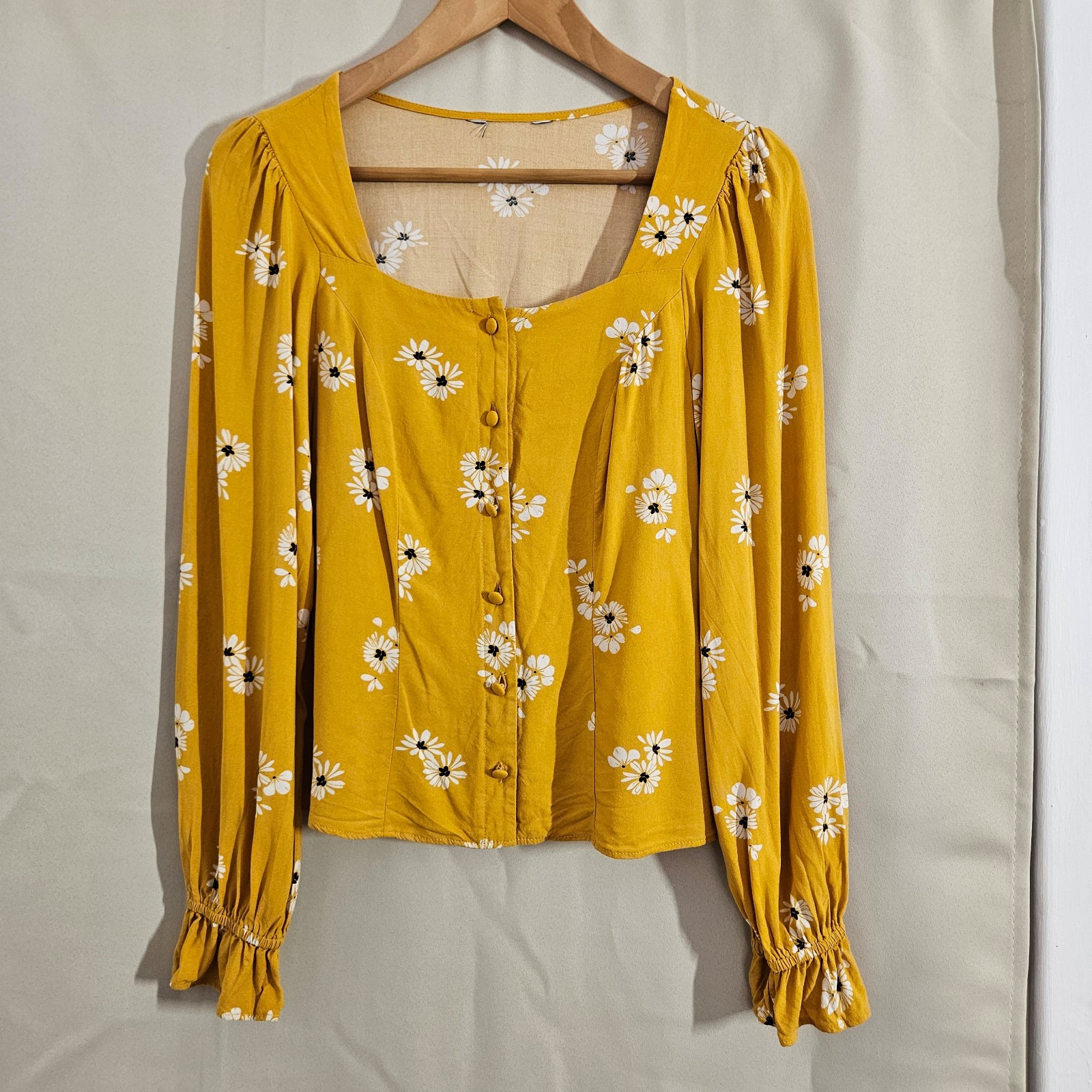 Unbranded Mustard Yellow Floral Button Down Top Small bust 32in