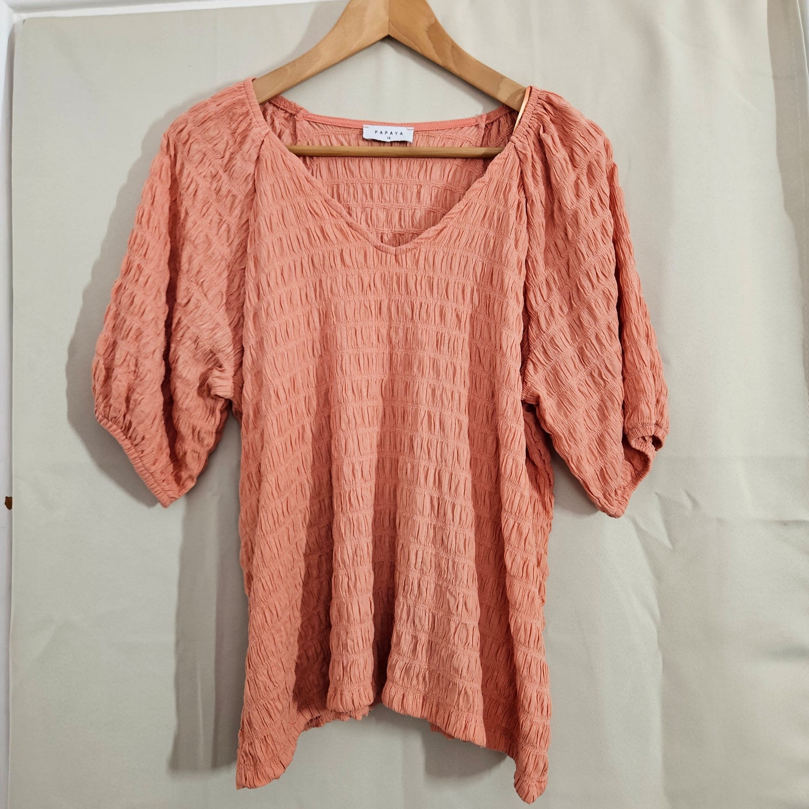 Papaya Peach Textured V-Neck Top UK 14