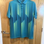 Fila Blue Lime Green Geometric Print Polo Shirt Small Retro Coolmax Performance