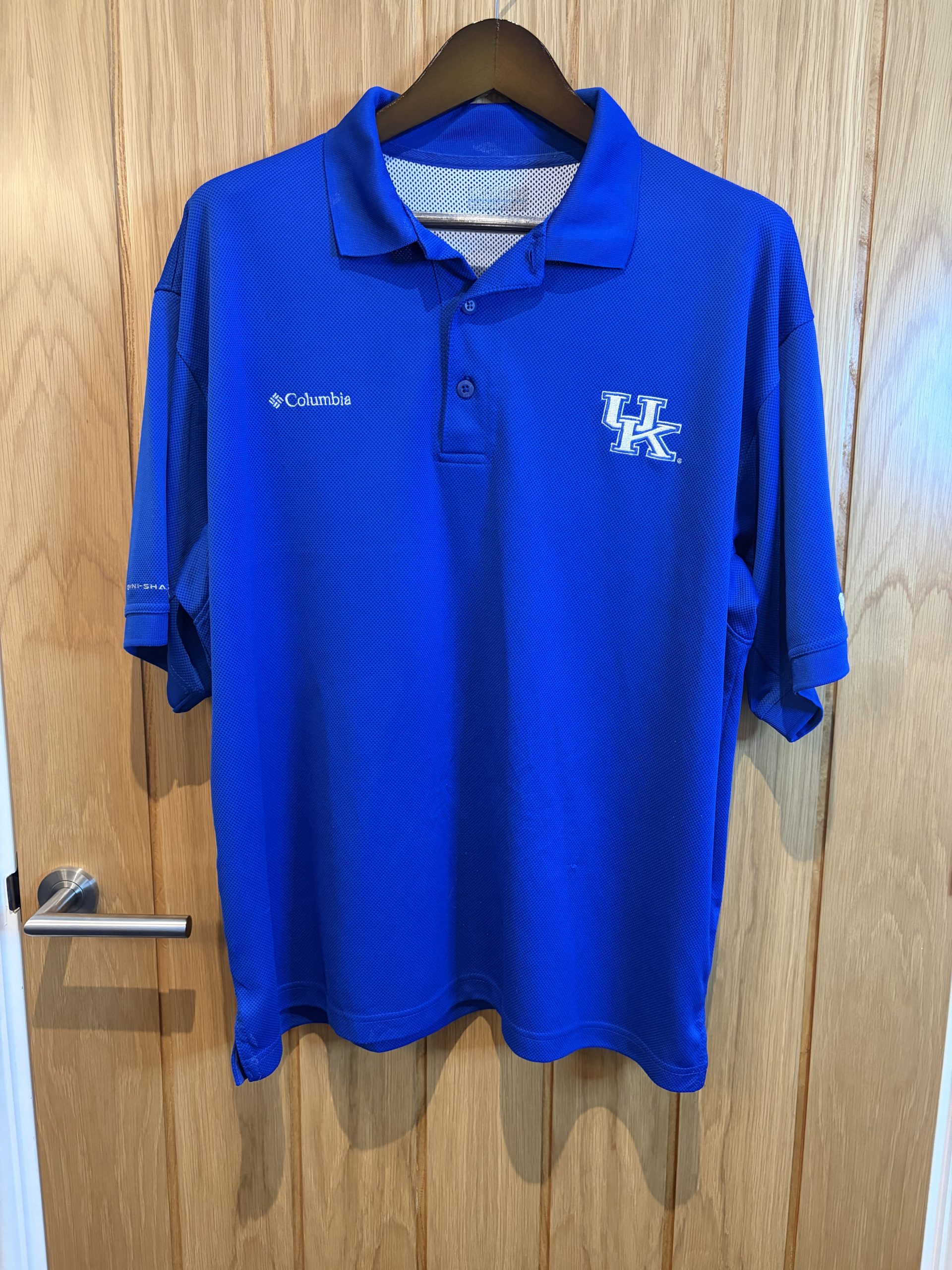 Columbia Omni-Shade Polo Shirt Blue Kentucky Wildcats UK Sports Performance Fishing Top Mens XL