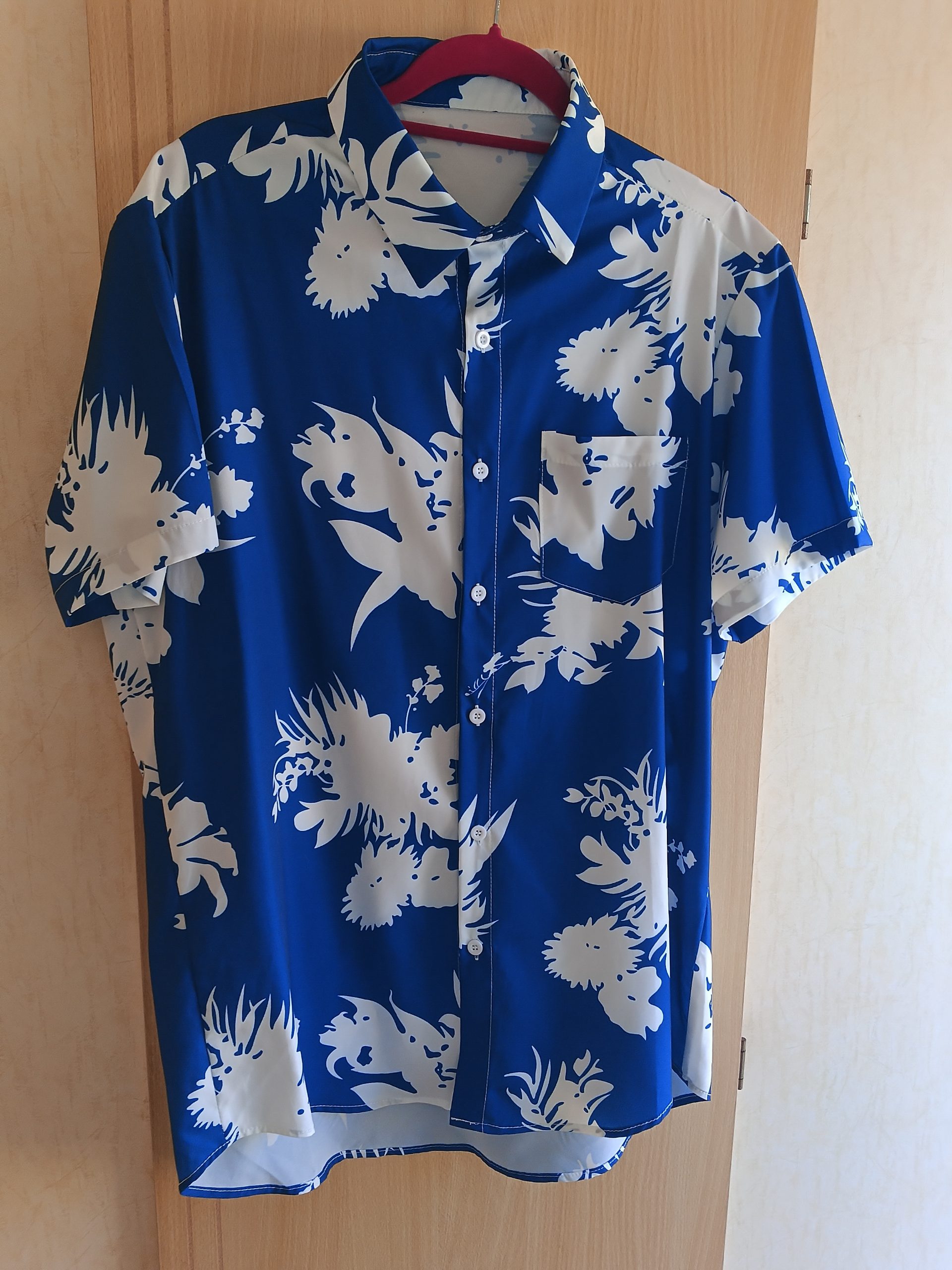 Blue & White Floral Print Shirt 100% Polyester Size XL Mens