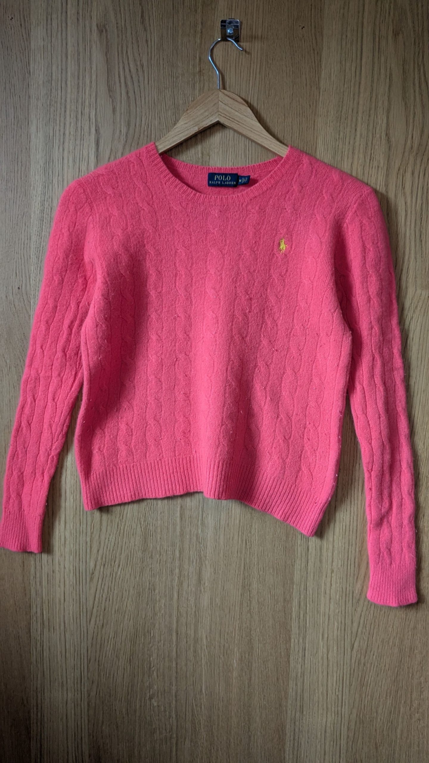 Polo Ralph Lauren Pink Cable Knit Wool Cashmere Jumper Medium