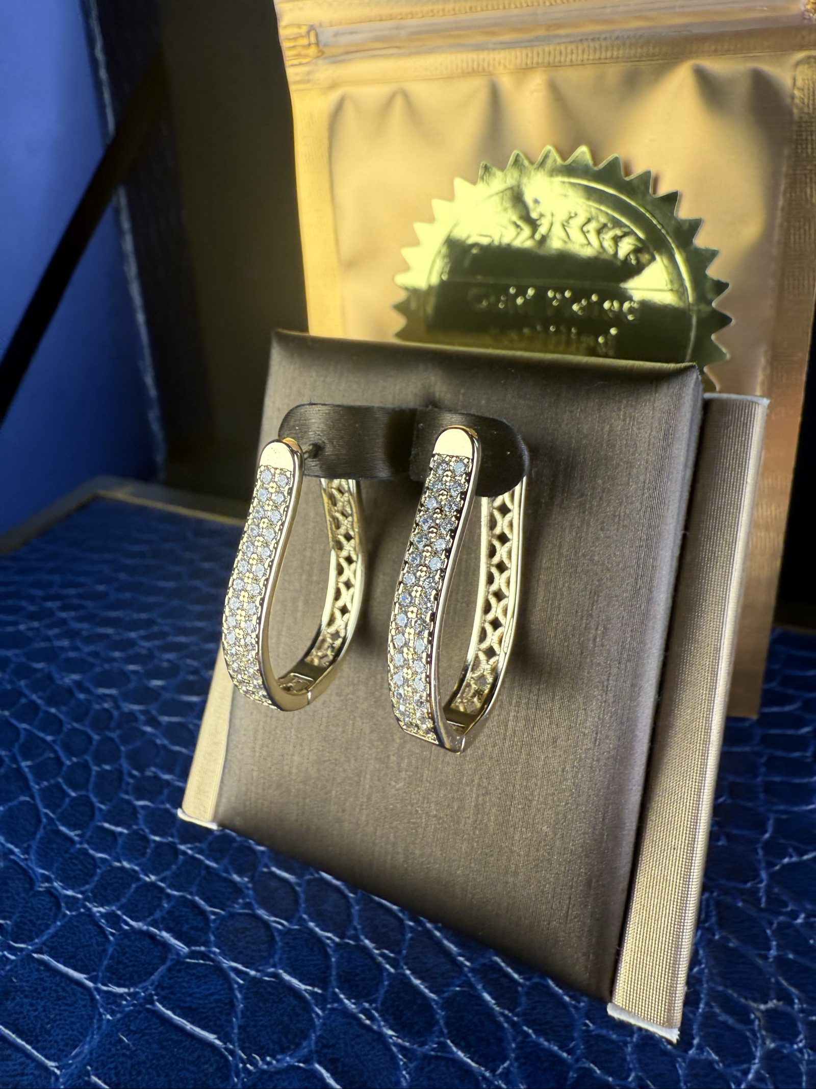 Gold Tone Crystal Hoop Clip On Earrings image 2