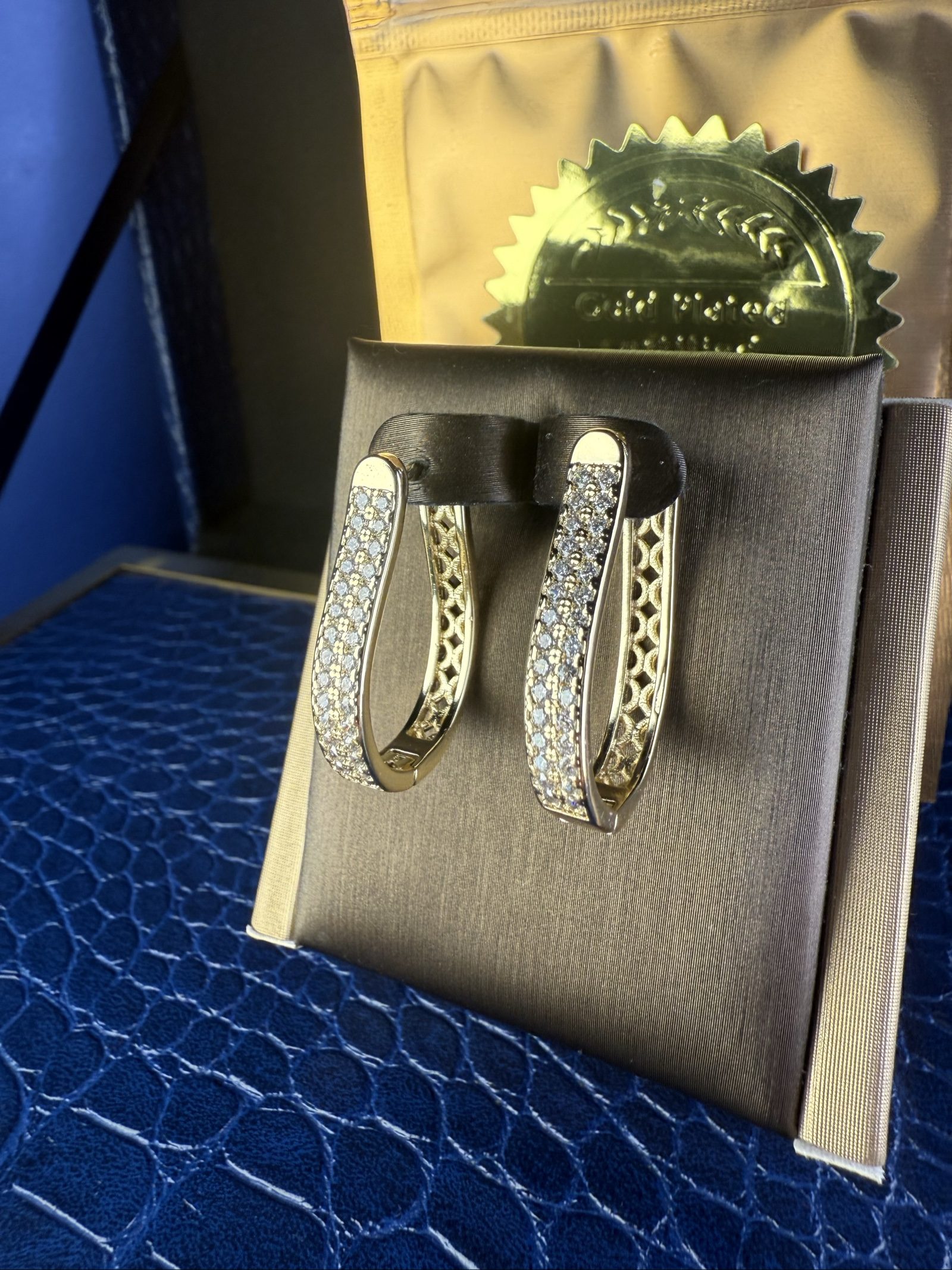 Gold Tone Crystal Hoop Clip On Earrings image 6
