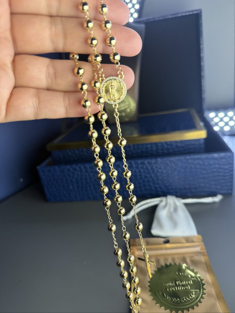 14ct Gold Plated Rosary Necklace with Virgin Mary 60 cm +15cm (unisex)