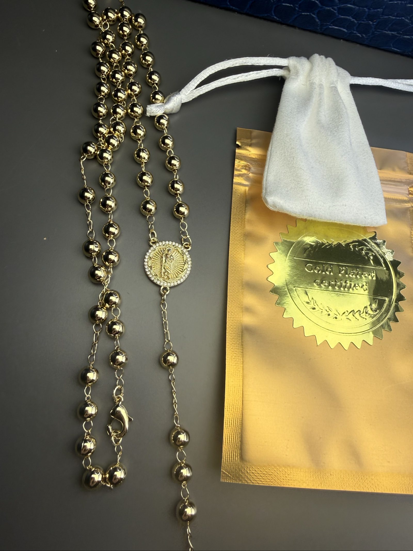 14ct Gold Plated Rosary Necklace with Virgin Mary 60 cm +15cm (unisex) image 2