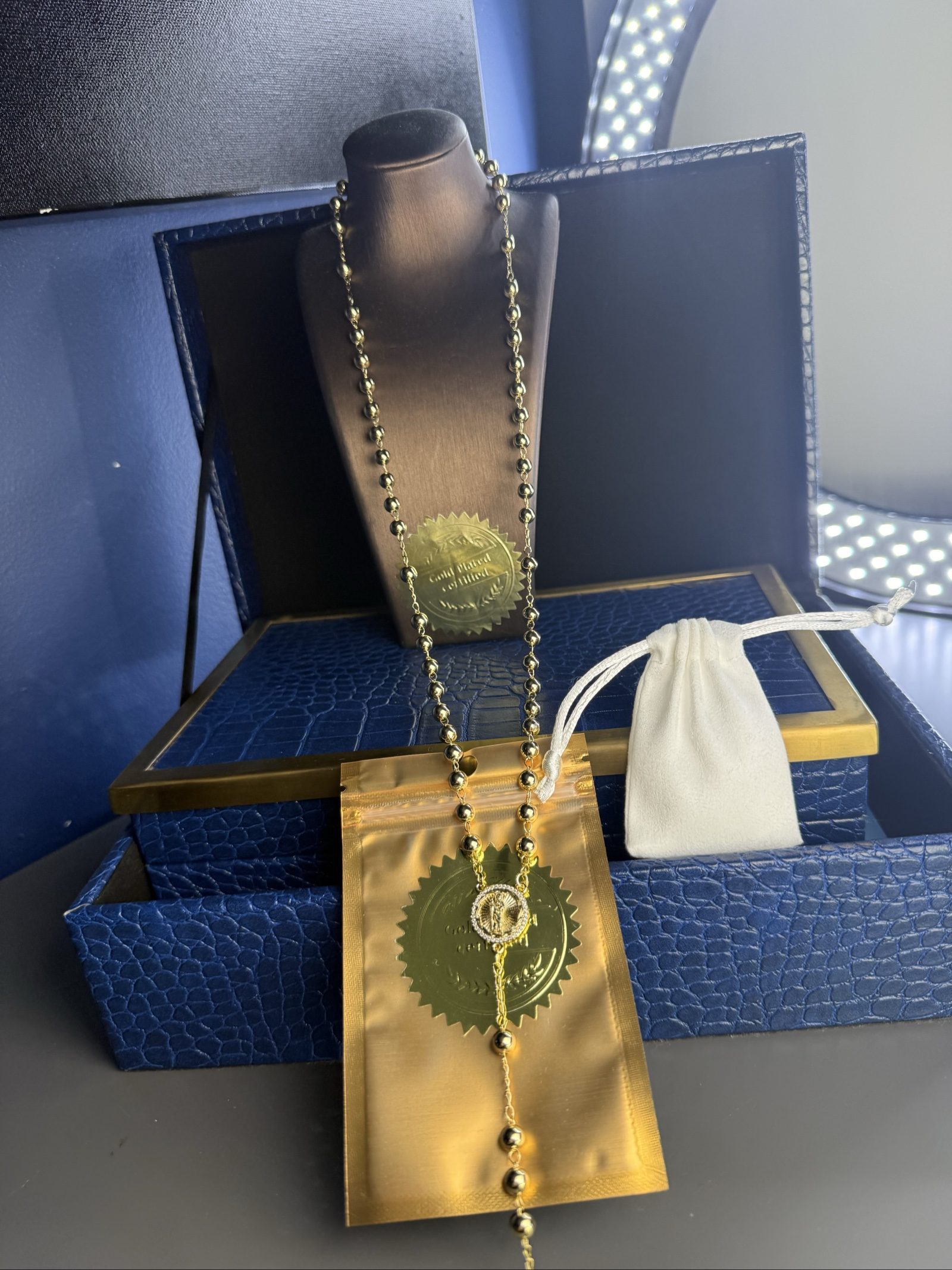 14ct Gold Plated Rosary Necklace with Virgin Mary 60 cm +15cm (unisex) image 3