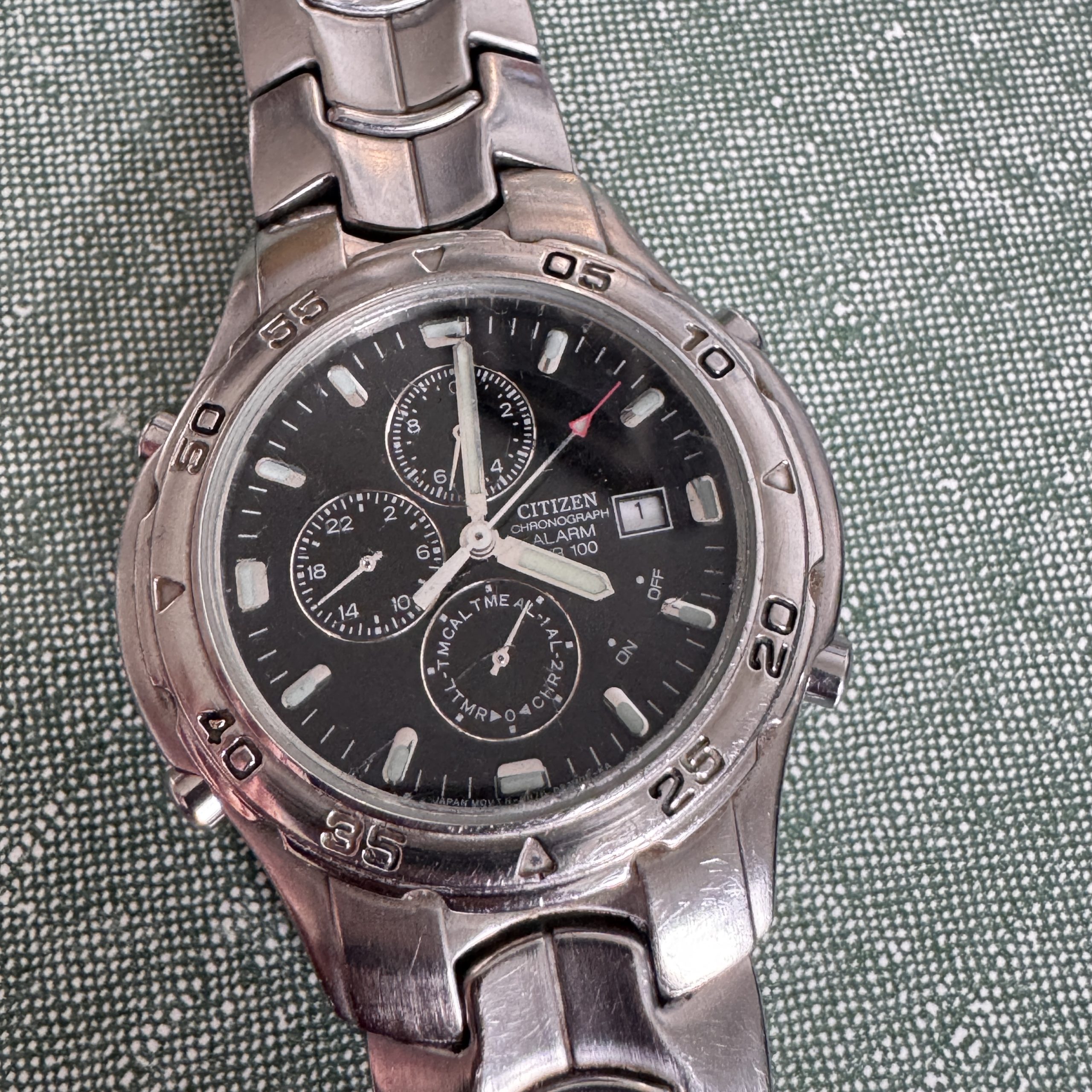 Citizen Silver Stainless Steel Chronograph Watch Black Dial