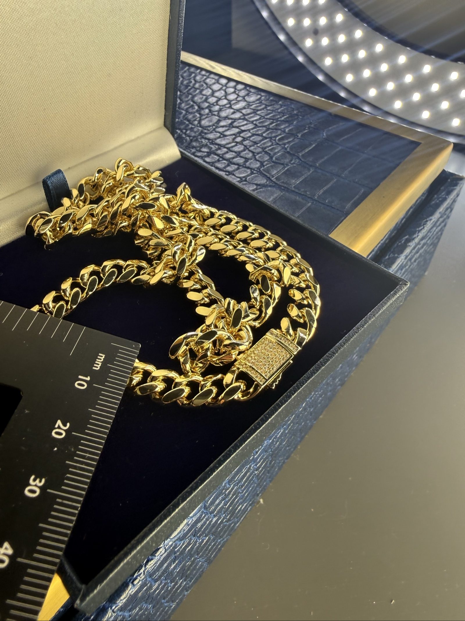 14ct gold plated Cuban Link Chain Necklace 60cm with Pave Clasp image 6