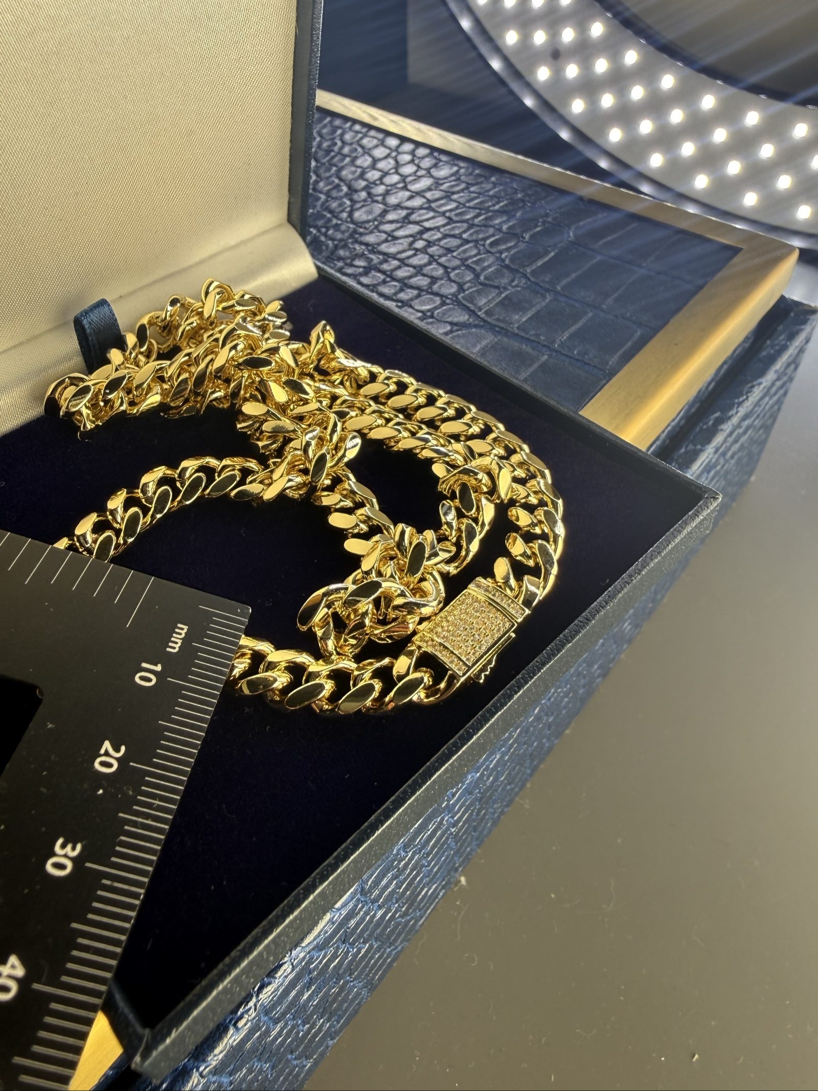 14ct gold plated Cuban Link Chain Necklace 60cm with Pave Clasp image 5