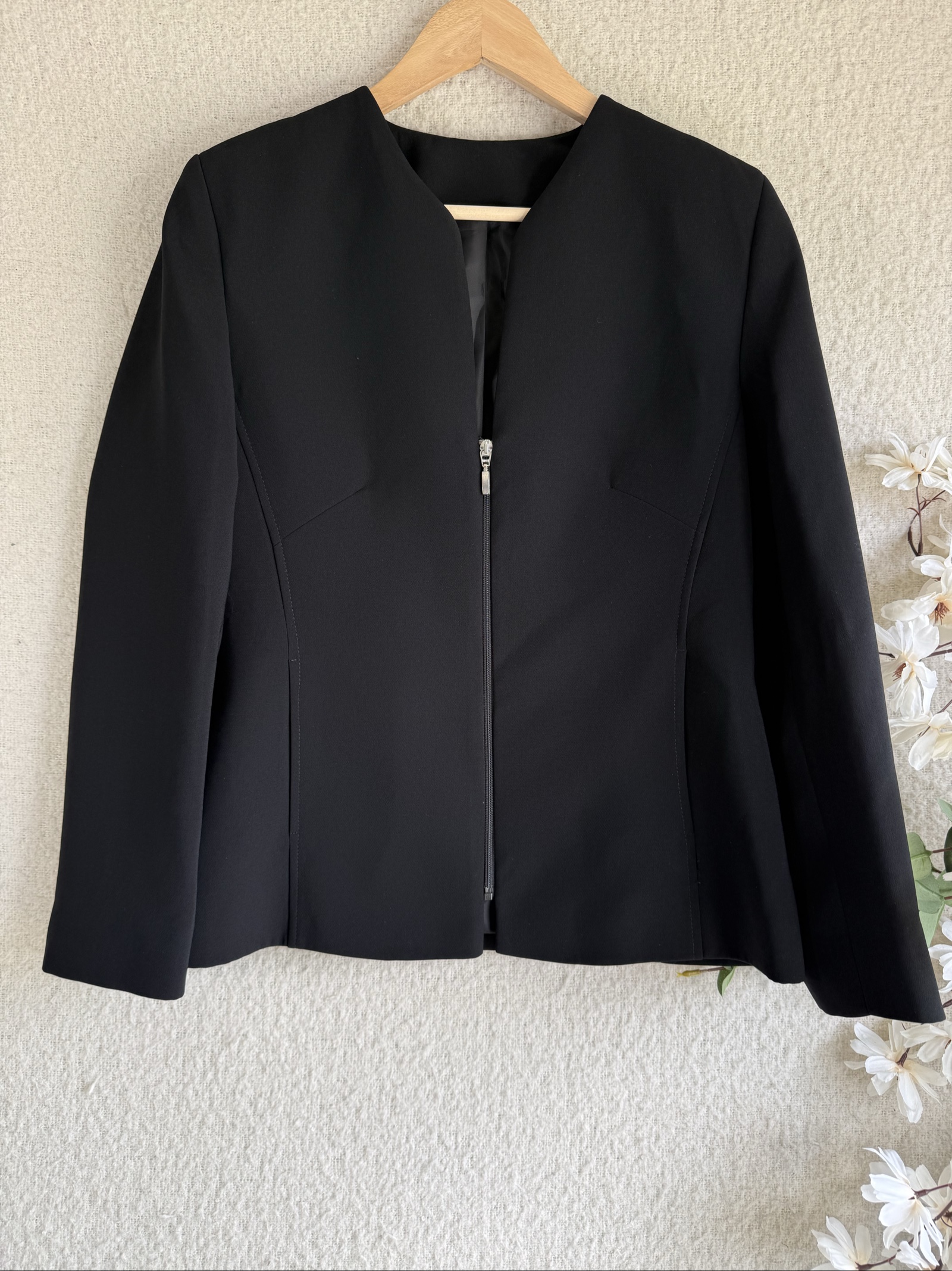 Black Polyester Smart Fitted Zip-Up Blazer Jacket UK 12 Classic Workwear