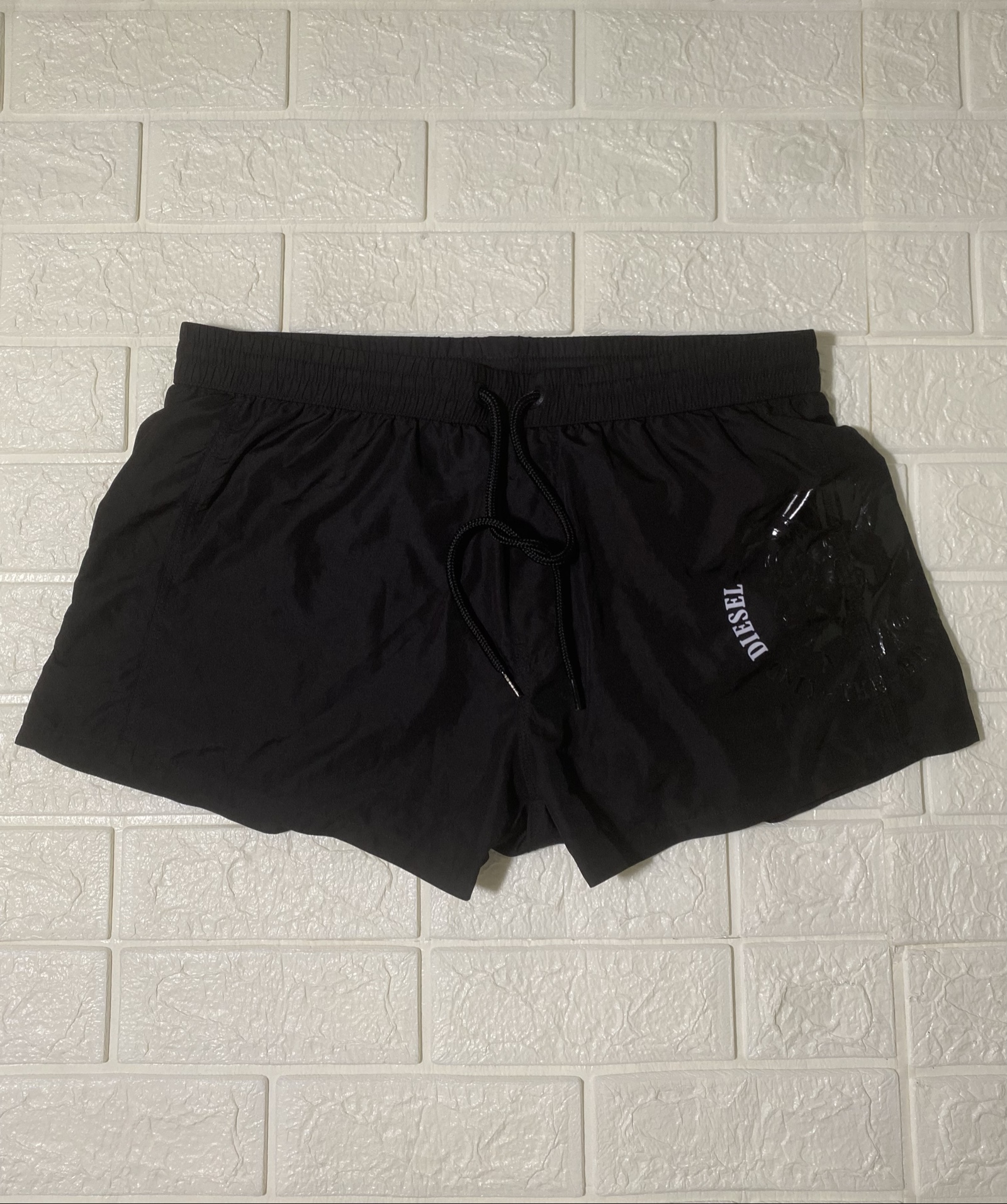 Diesel Black Swim Shorts with Logo Print & Zipper Pocket