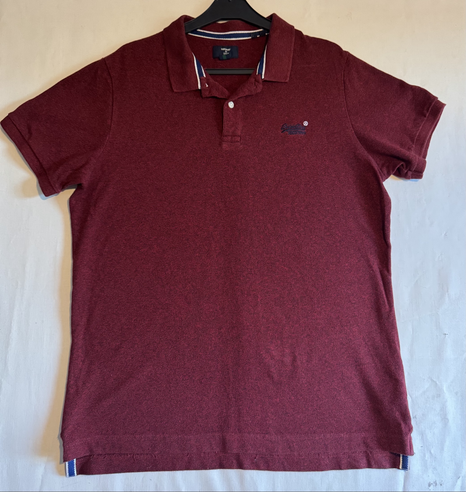 Superdry Burgundy Polo Shirt Medium Embroidered Logo