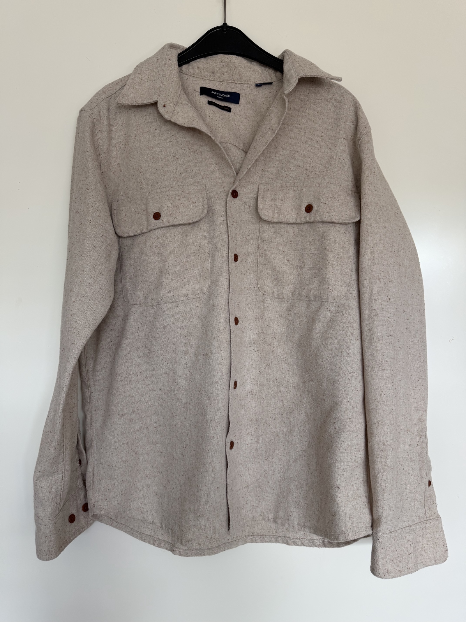 Jack & Jones Beige Speckled Wool Overshirt Large Casual Fit