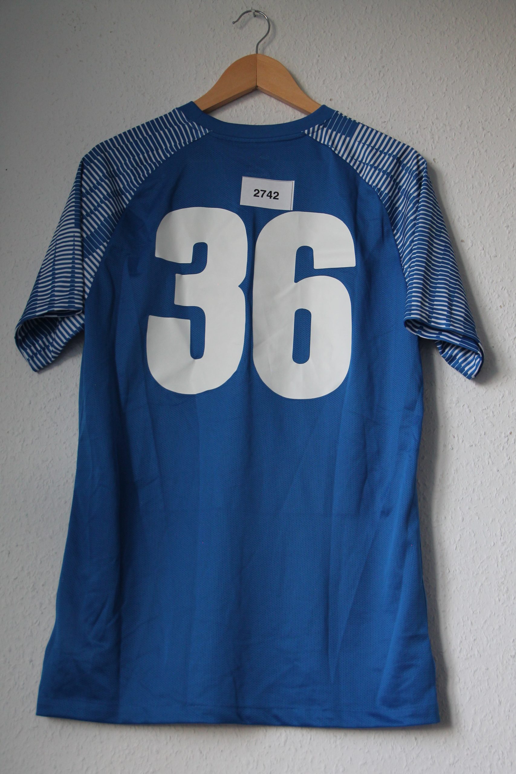Nike Blue Short Sleeve Sports Jersey Size L Striped Sleeves 2742 image 5